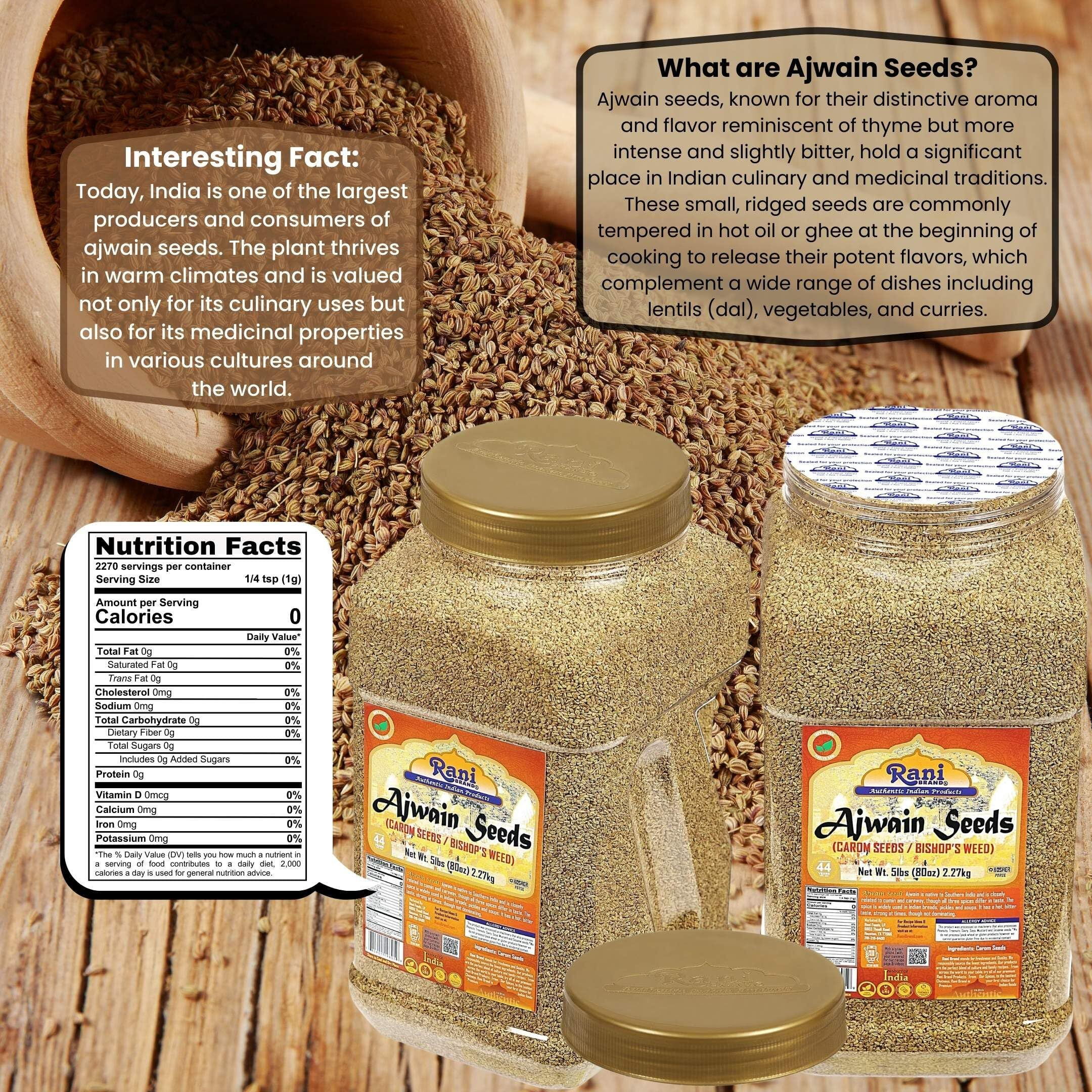 Rani Ajwain Seeds (Carom Bishops Weed) Spice Whole 80oz (5lbs) 2.27kg Bulk PET Jar ~ All Natural, Vegan, Gluten Friendly, NON-GMO, Kosher, Indian Origin