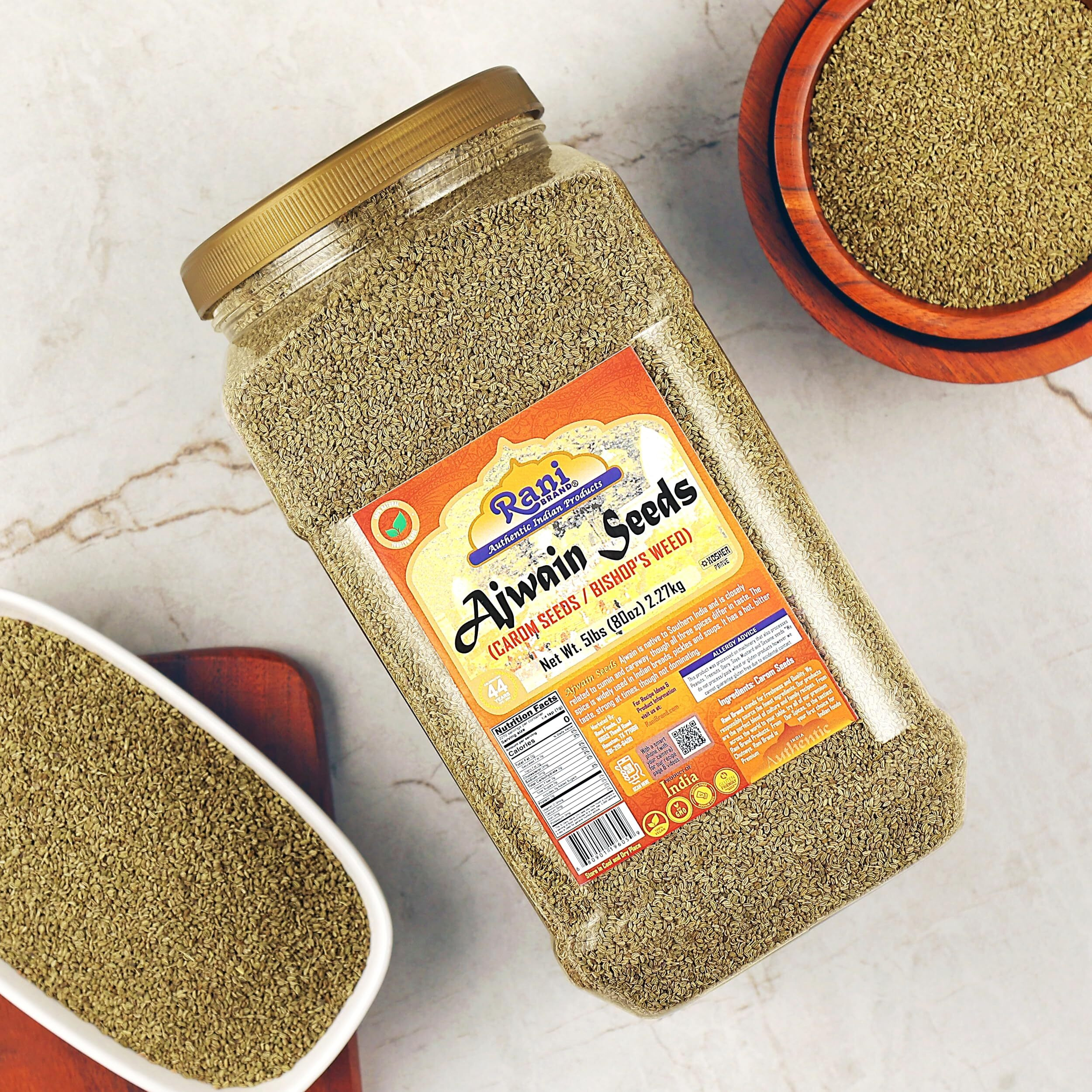 Rani Ajwain Seeds (Carom Bishops Weed) Spice Whole 80oz (5lbs) 2.27kg Bulk PET Jar ~ All Natural, Vegan, Gluten Friendly, NON-GMO, Kosher, Indian Origin