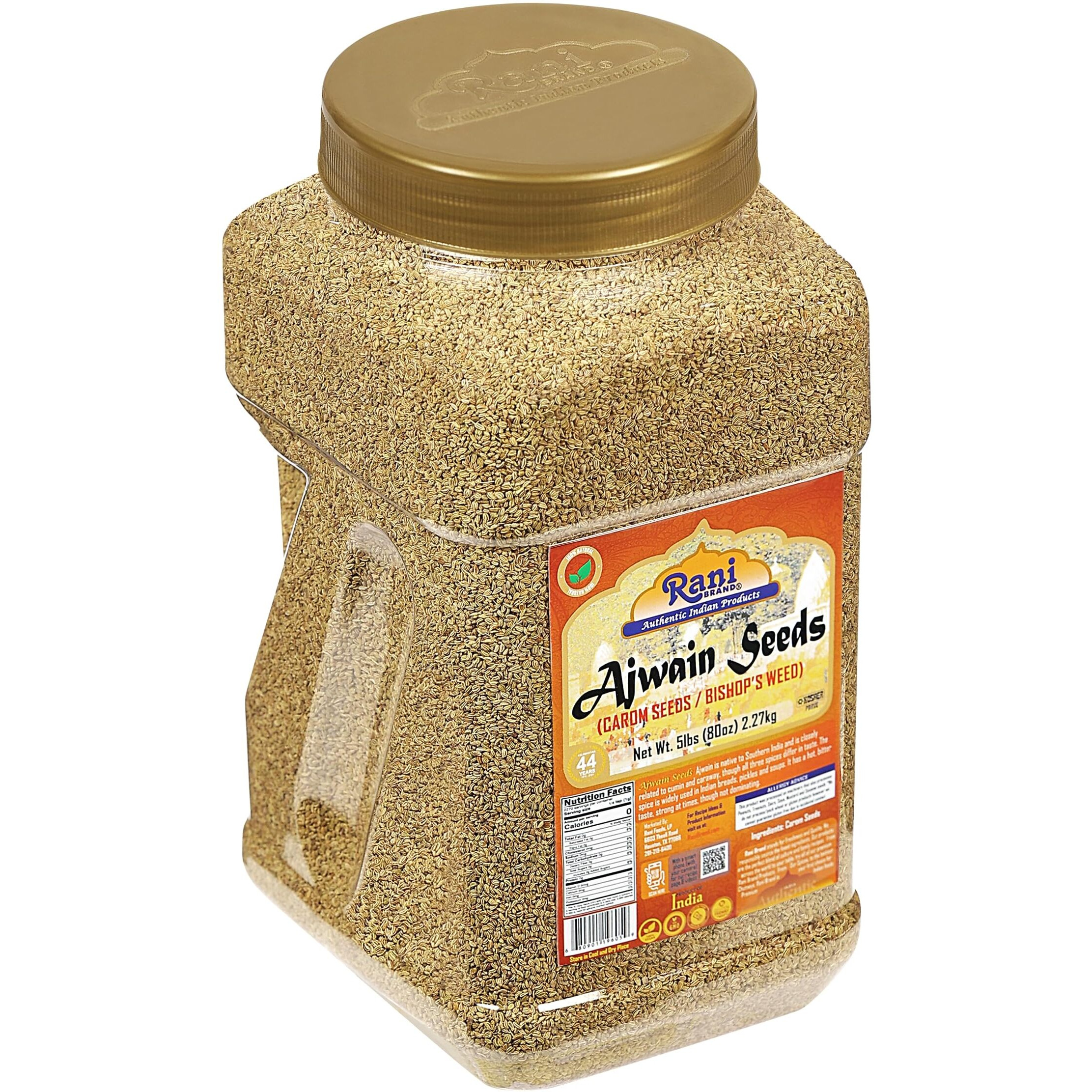Rani Ajwain Seeds (Carom Bishops Weed) Spice Whole 80oz (5lbs) 2.27kg Bulk PET Jar ~ All Natural, Vegan, Gluten Friendly, NON-GMO, Kosher, Indian Origin