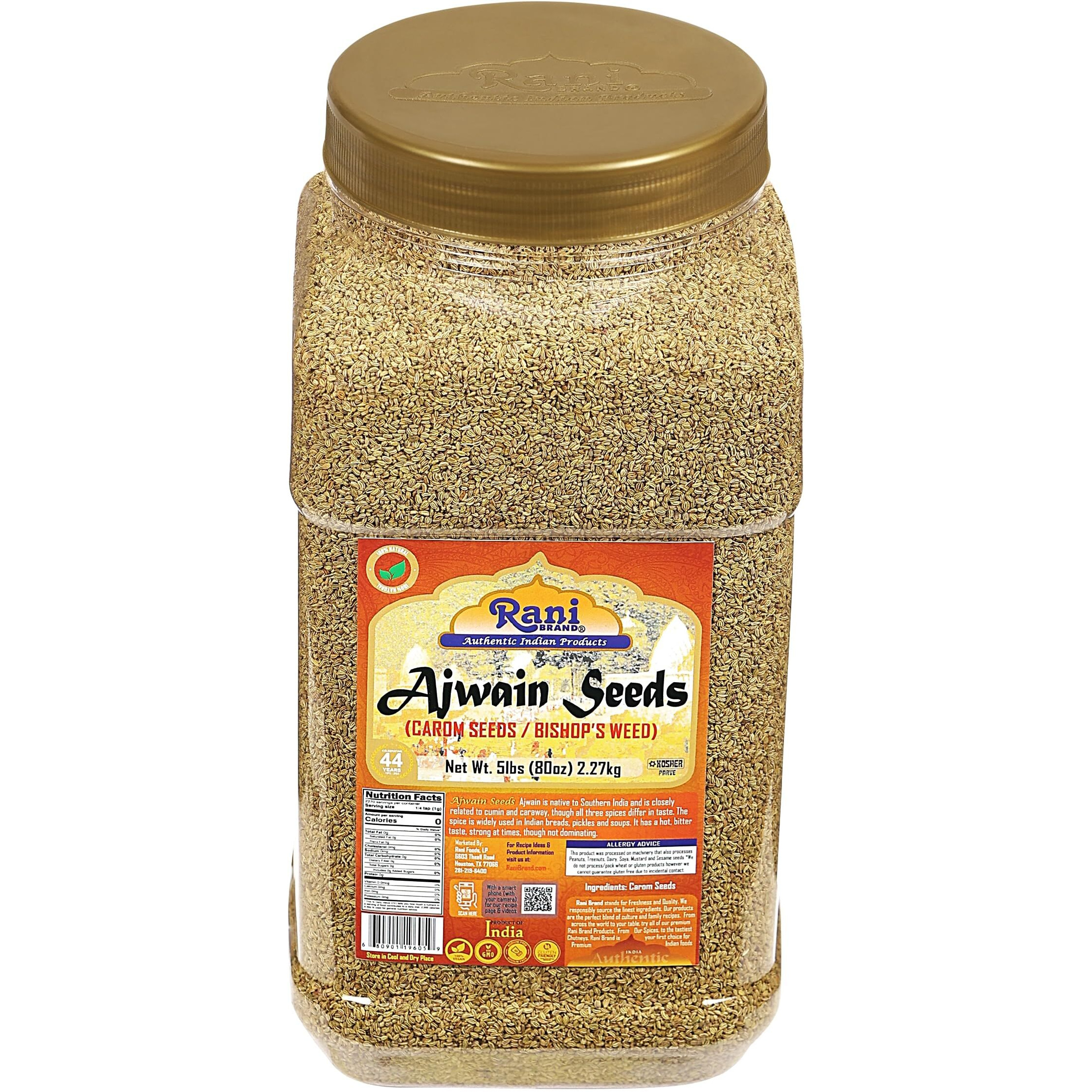 Rani Ajwain Seeds (Carom Bishops Weed) Spice Whole 80oz (5lbs) 2.27kg Bulk PET Jar ~ All Natural, Vegan, Gluten Friendly, NON-GMO, Kosher, Indian Origin