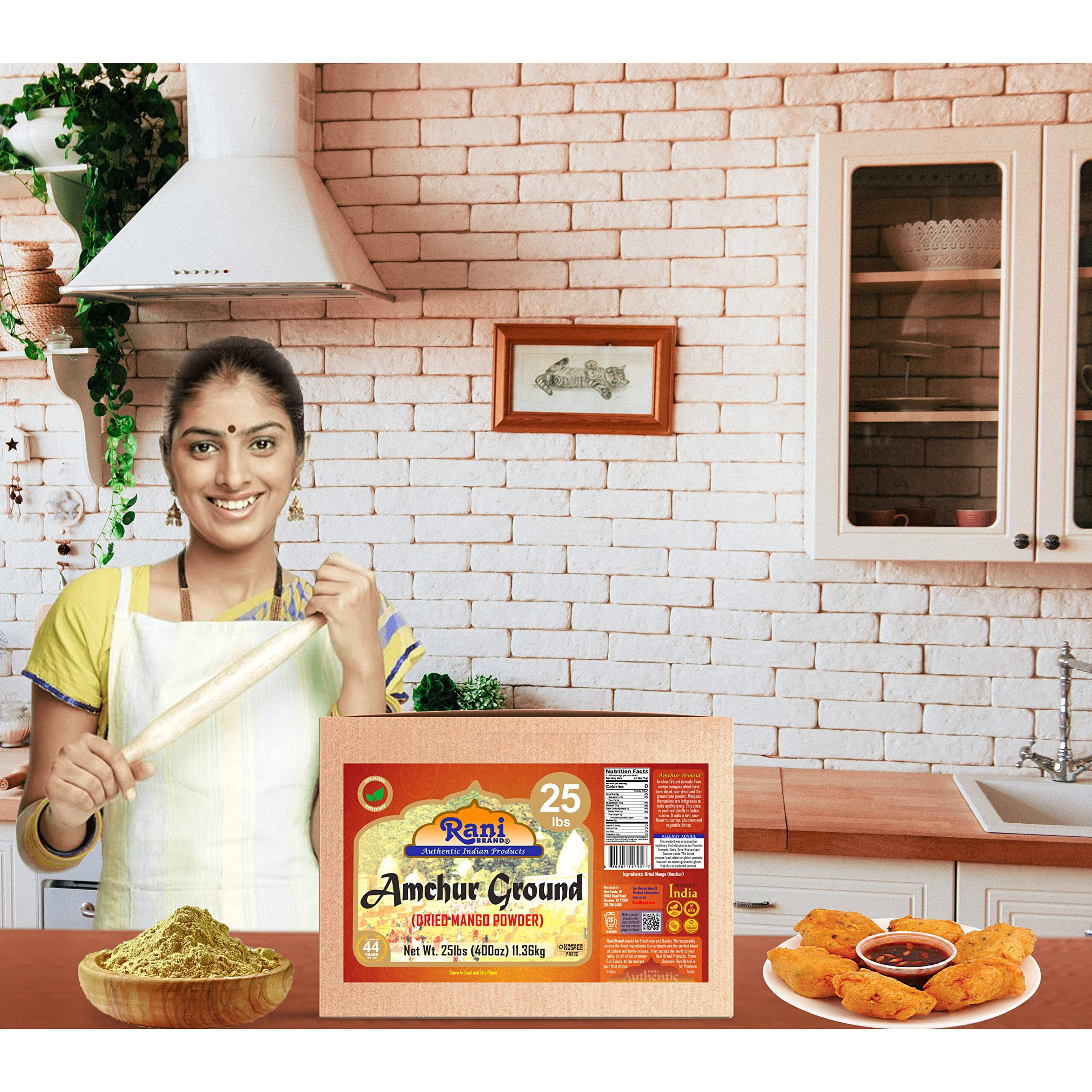 Rani Amchur (Mango) Ground Powder Spice 400oz (25lbs) 11.36kg Bulk Box ~ All Natural, Indian Origin, No Color, Gluten Friendly, Vegan, NON-GMO, Kosher, No Salt or fillers