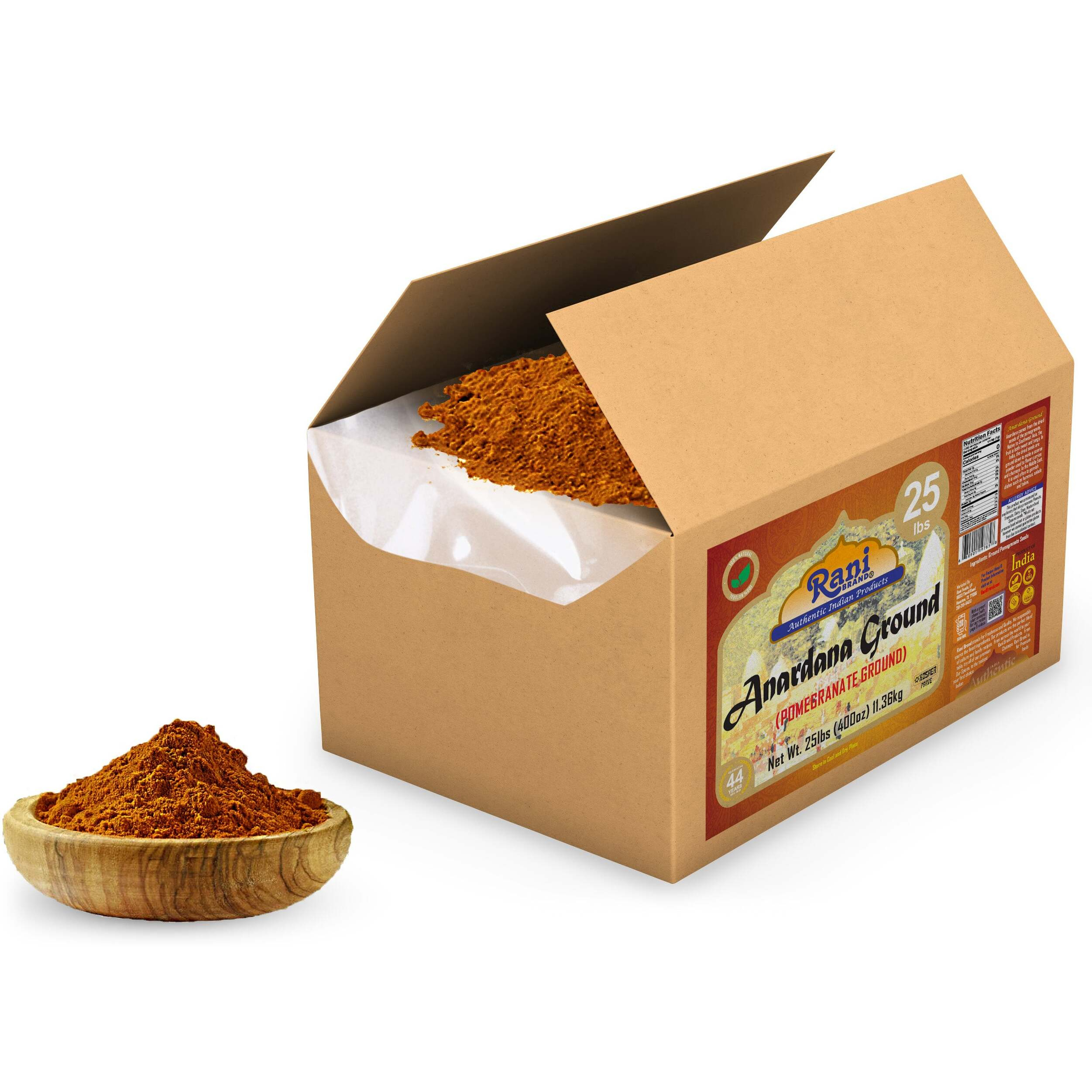 Rani Anardana (Pomegranate) Ground, Indian Spice 400oz (25lbs) 11.36kg Bulk Box ~ All Natural, No Color, Gluten Friendly, Vegan, NON-GMO, Kosher, No Salt or fillers