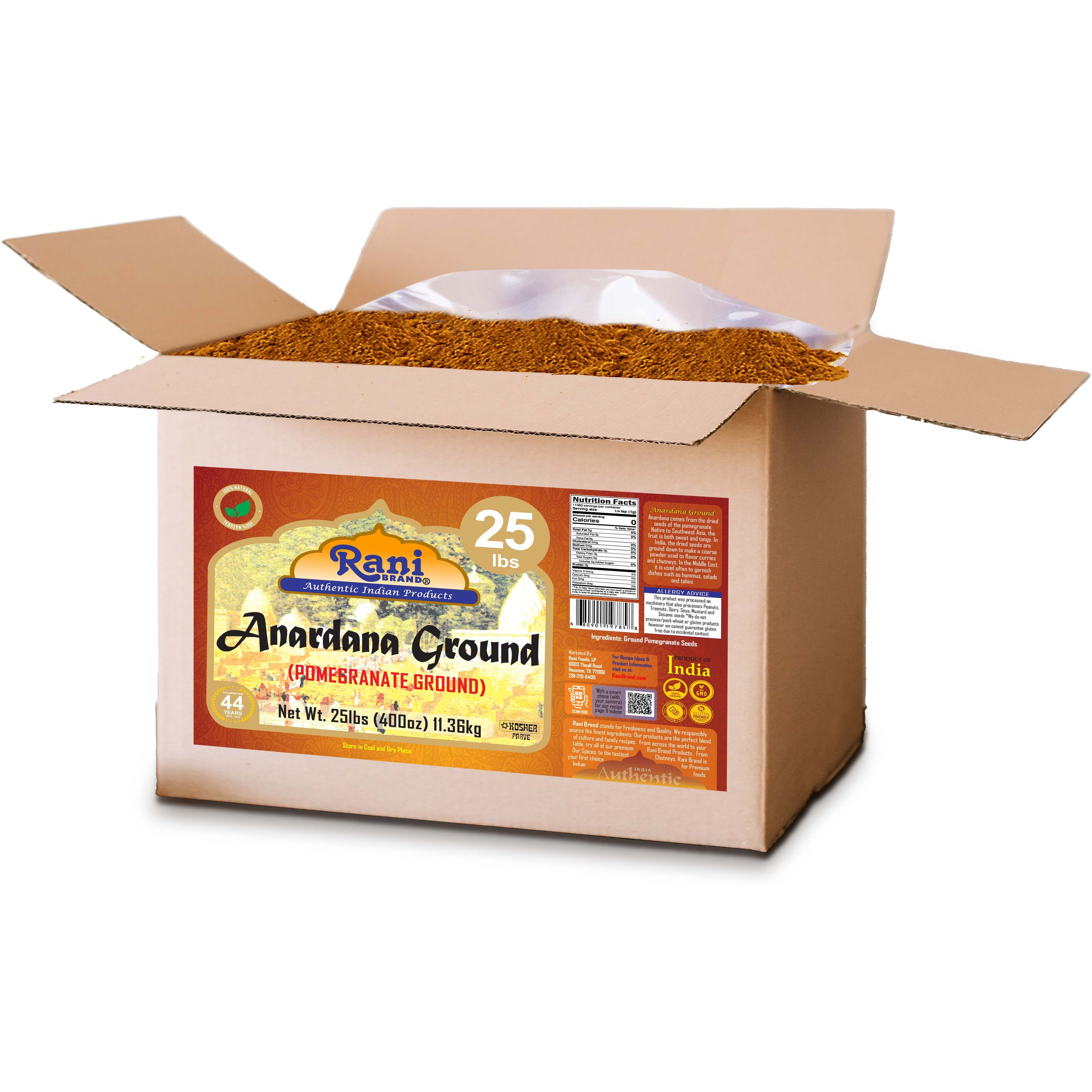 Rani Anardana (Pomegranate) Ground, Indian Spice 400oz (25lbs) 11.36kg Bulk Box ~ All Natural, No Color, Gluten Friendly, Vegan, NON-GMO, Kosher, No Salt or fillers