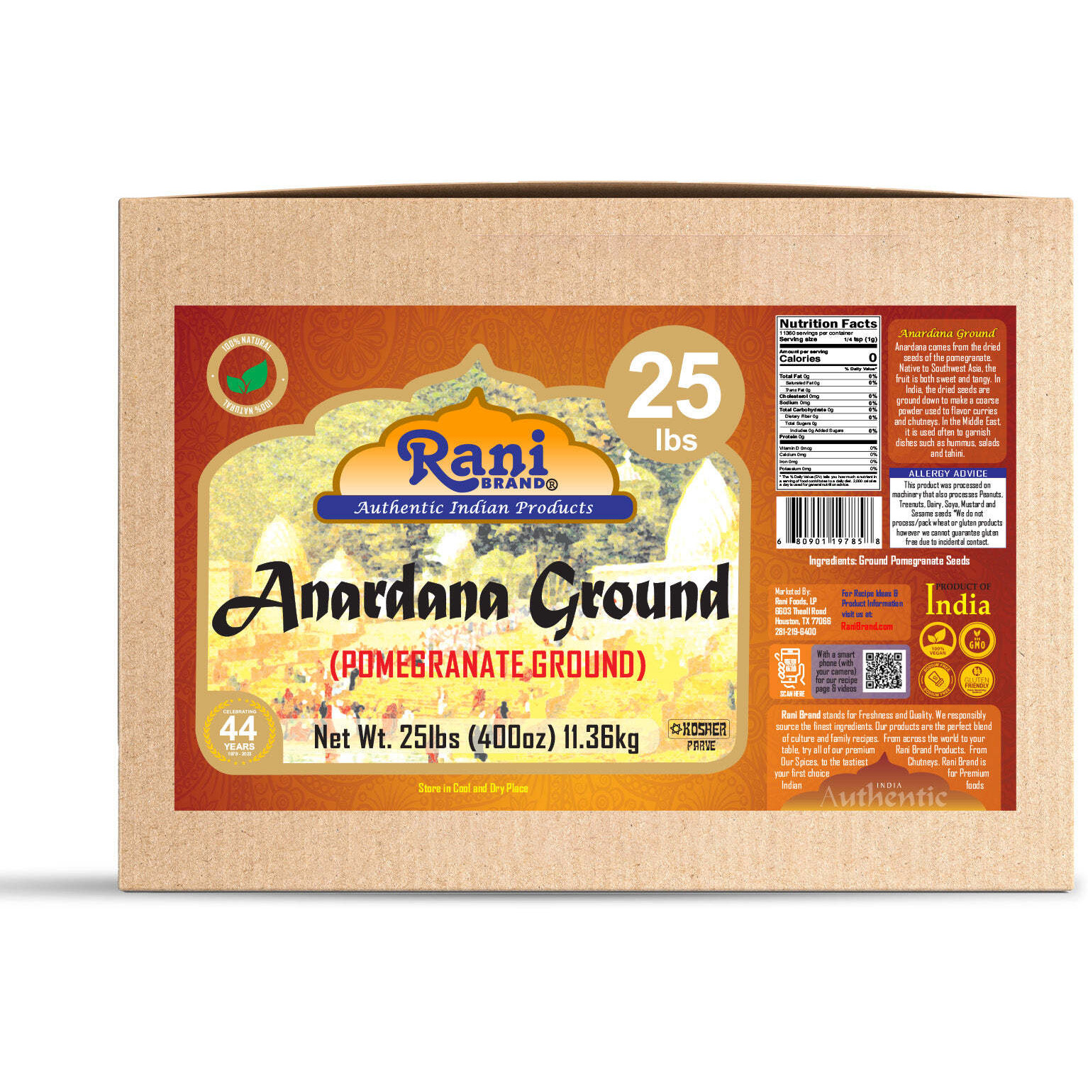 Rani Anardana (Pomegranate) Ground, Indian Spice 400oz (25lbs) 11.36kg Bulk Box ~ All Natural, No Color, Gluten Friendly, Vegan, NON-GMO, Kosher, No Salt or fillers