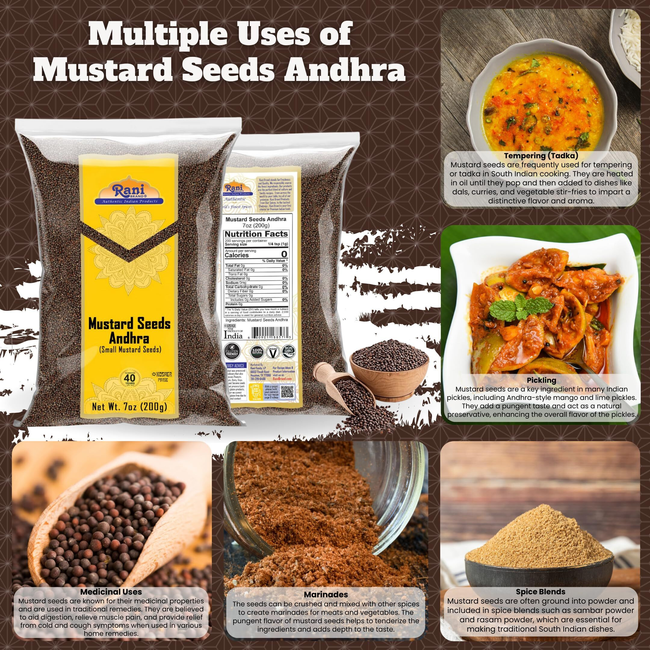 Rani Andra Mustard Seeds (Rai) Whole Spice (Rai Sarson) 7oz (200g) ~ All Natural, Gluten Friendly, NON-GMO, Kosher, Vegan, Indian Origin