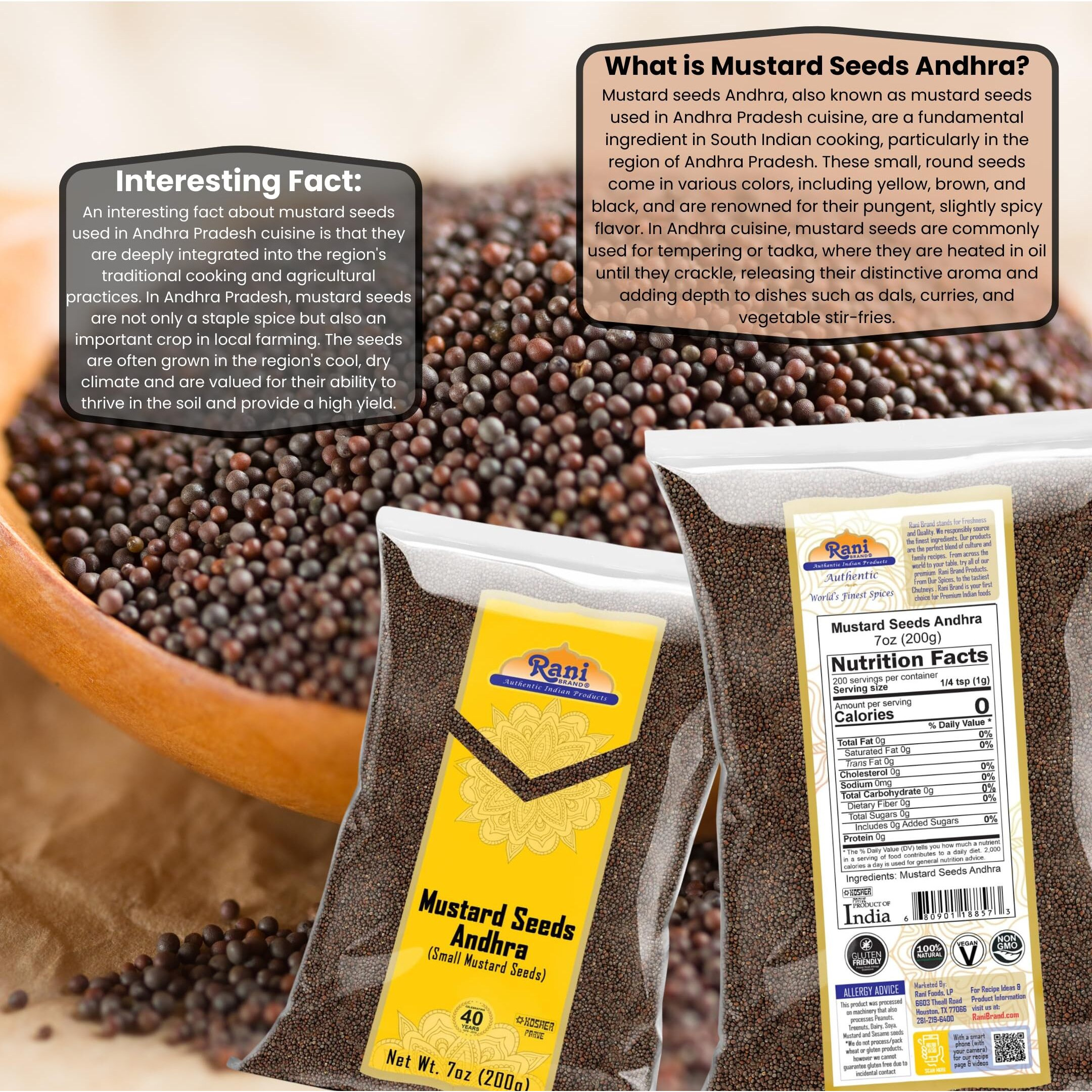 Rani Andra Mustard Seeds (Rai) Whole Spice (Rai Sarson) 7oz (200g) ~ All Natural, Gluten Friendly, NON-GMO, Kosher, Vegan, Indian Origin