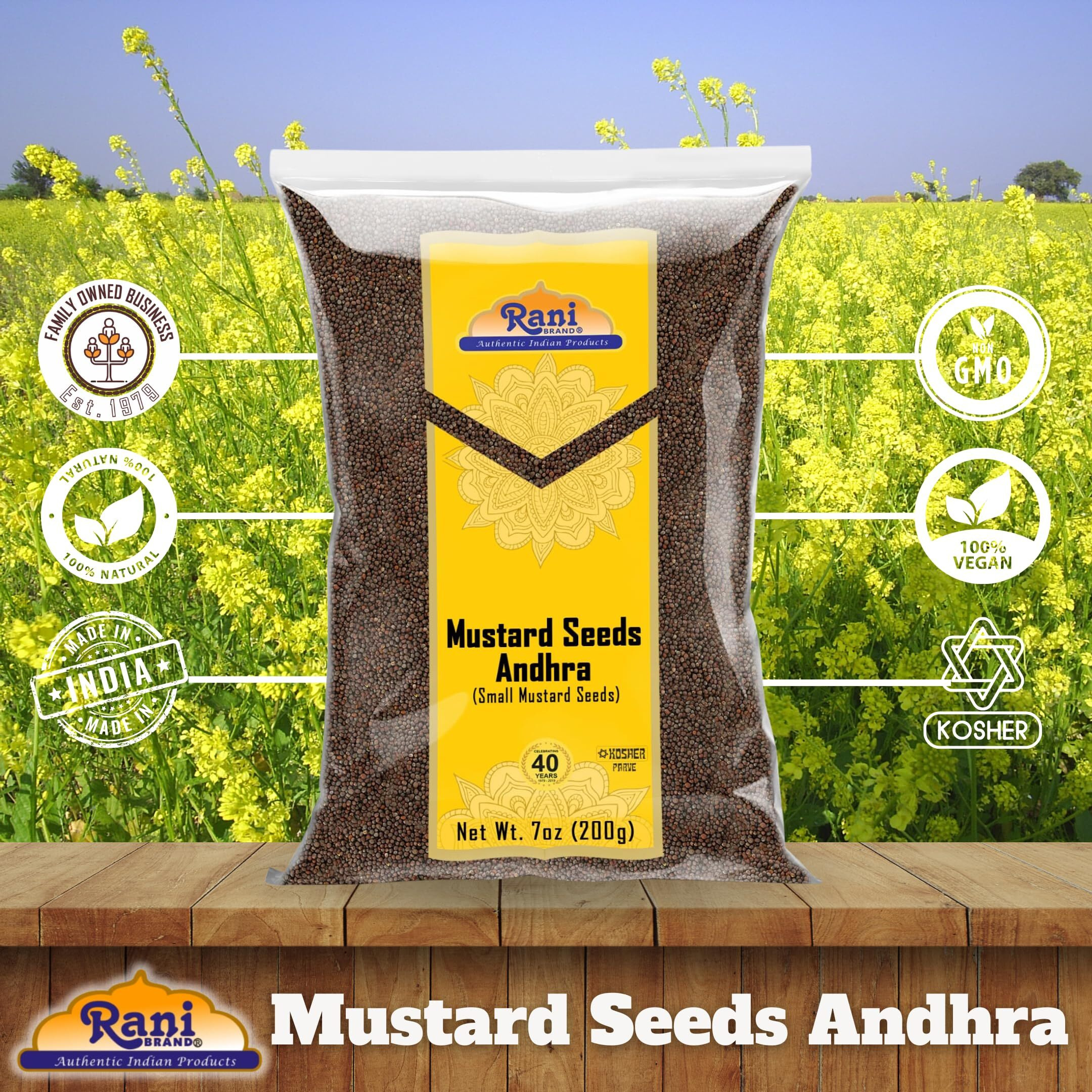 Rani Andra Mustard Seeds (Rai) Whole Spice (Rai Sarson) 7oz (200g) ~ All Natural, Gluten Friendly, NON-GMO, Kosher, Vegan, Indian Origin