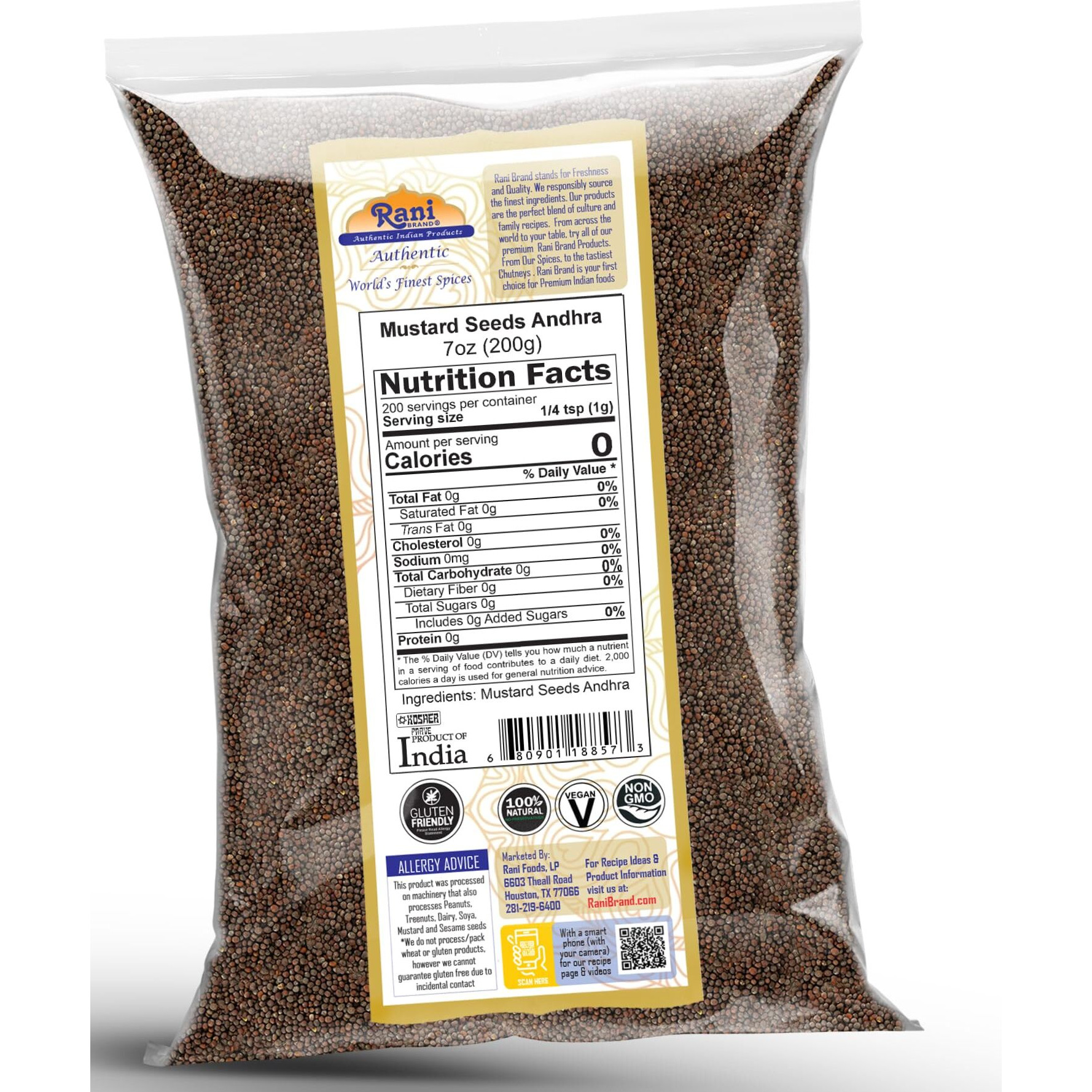 Rani Andra Mustard Seeds (Rai) Whole Spice (Rai Sarson) 7oz (200g) ~ All Natural, Gluten Friendly, NON-GMO, Kosher, Vegan, Indian Origin