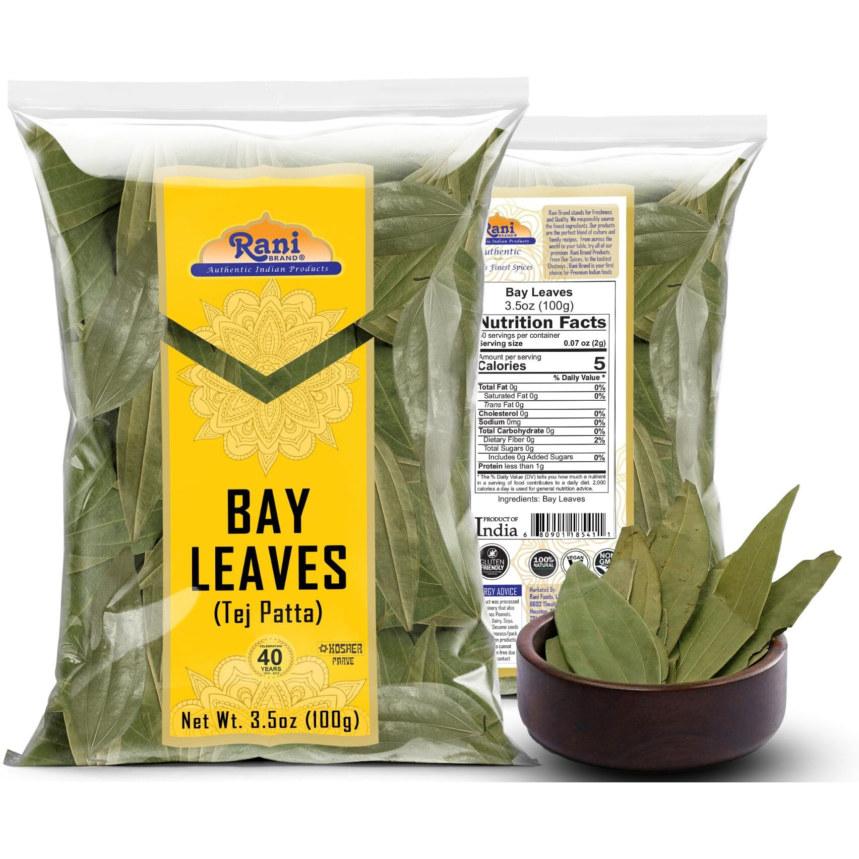 Rani Bay Leaf (Leaves) Whole Spice Hand Selected Extra Large 3.5oz (100g) ~ All Natural | Gluten Friendly | NON-GMO | Kosher | Vegan | Indian Origin (Tej Patta)