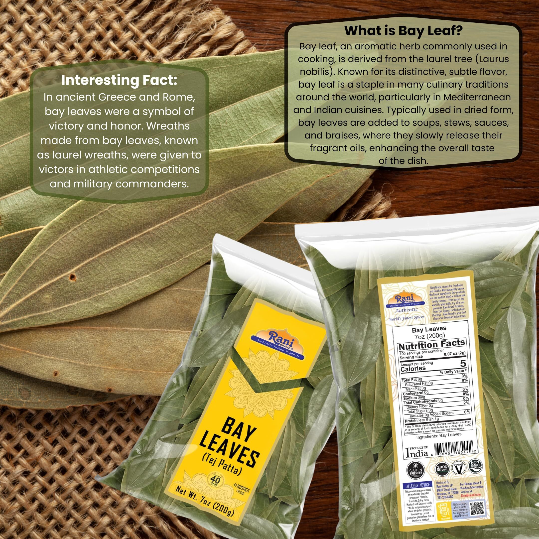 Rani Bay Leaf (Leaves) Whole Spice Hand Selected Extra Large 7oz (200g) ~ All Natural, Gluten Friendly, NON-GMO, Kosher, Vegan, Indian Origin (Tej Patta)