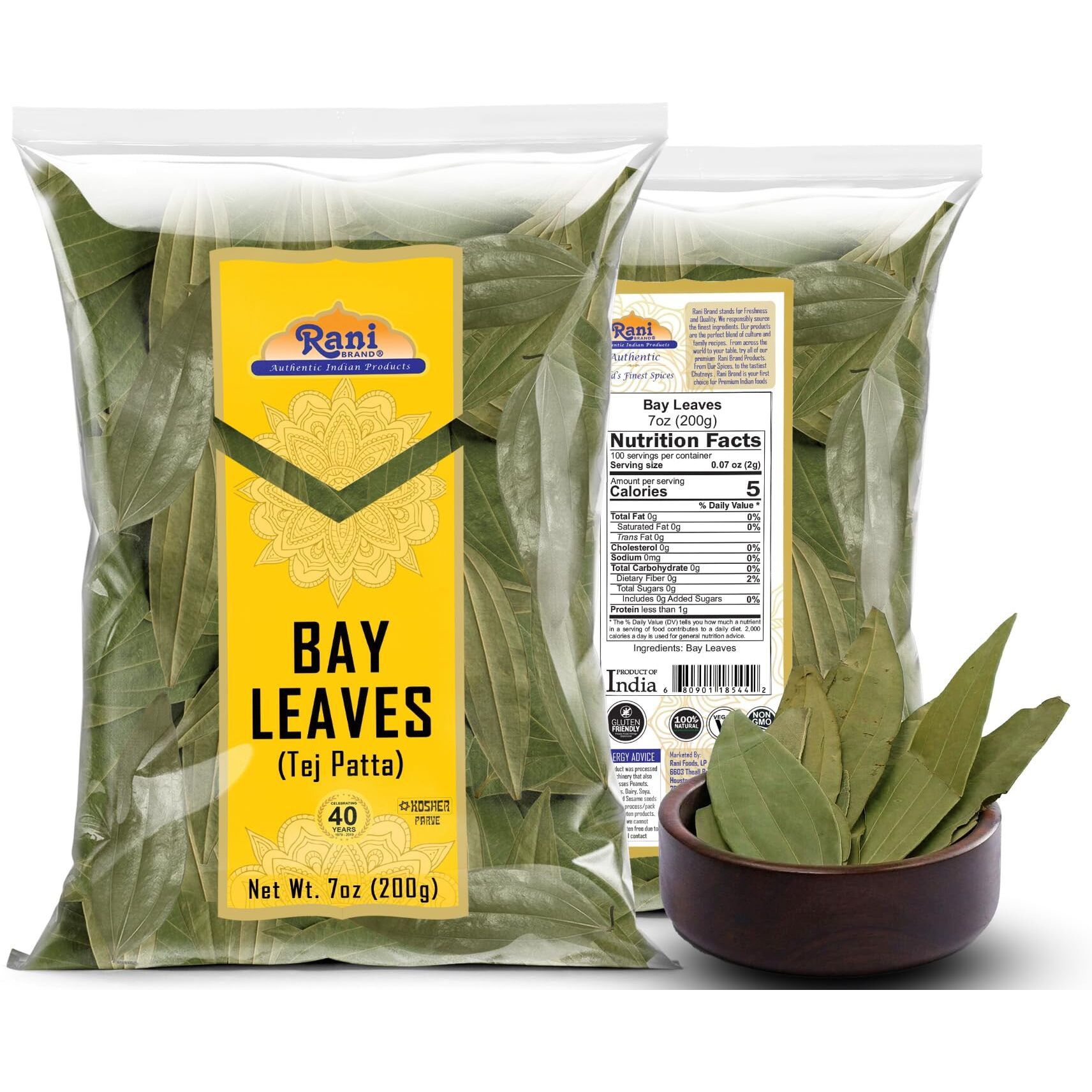 Rani Bay Leaf (Leaves) Whole Spice Hand Selected Extra Large 7oz (200g) ~ All Natural, Gluten Friendly, NON-GMO, Kosher, Vegan, Indian Origin (Tej Patta)