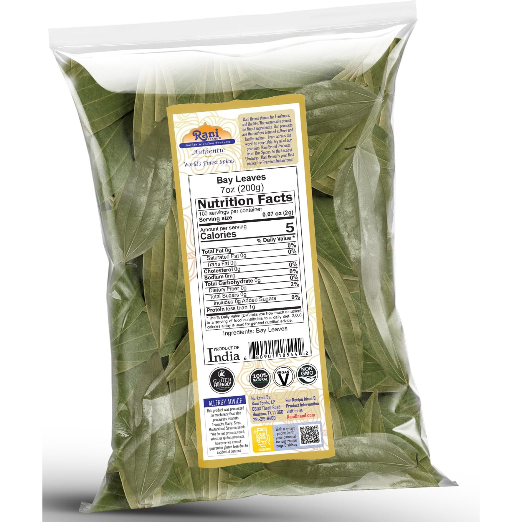 Rani Bay Leaf (Leaves) Whole Spice Hand Selected Extra Large 7oz (200g) ~ All Natural, Gluten Friendly, NON-GMO, Kosher, Vegan, Indian Origin (Tej Patta)