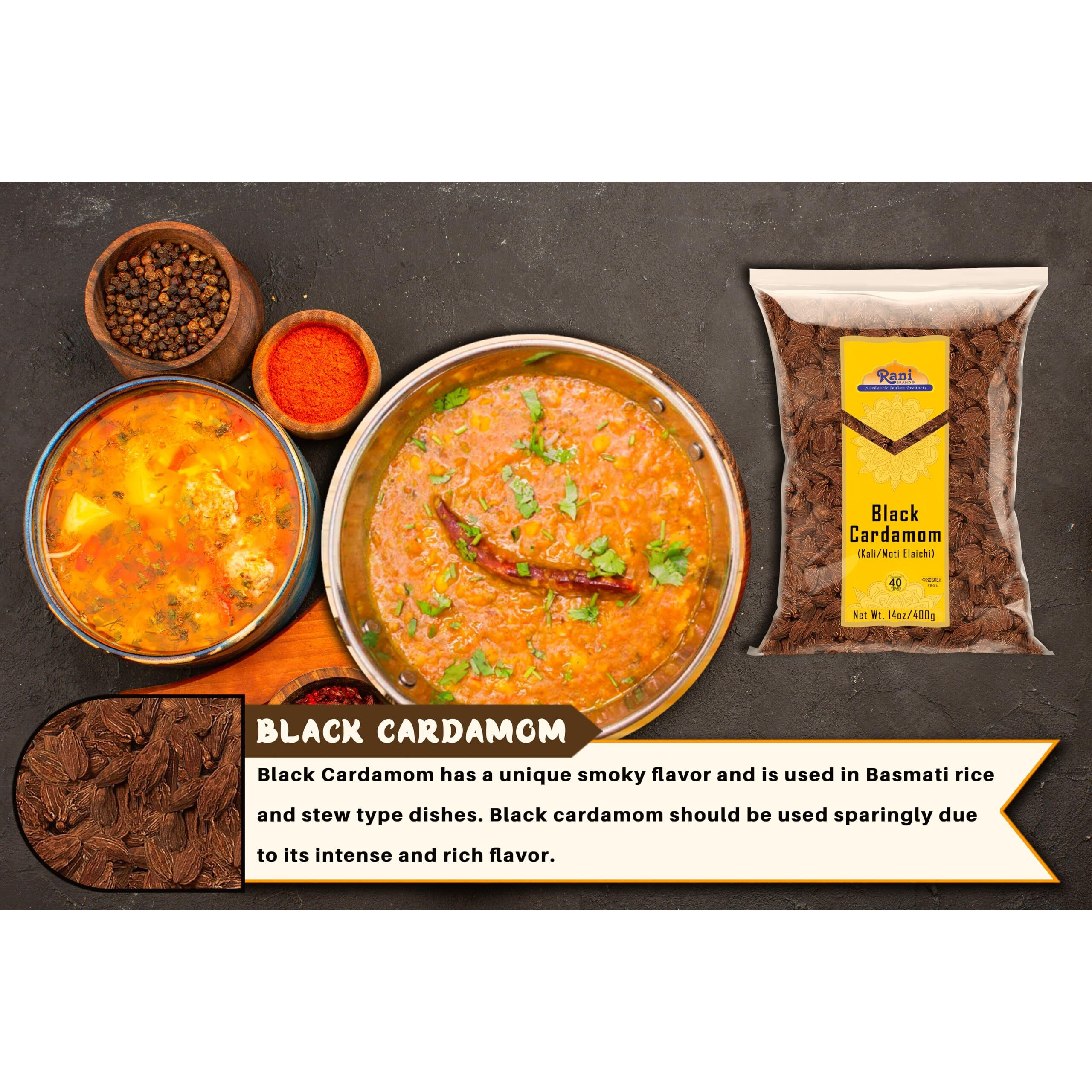 Rani Black Cardamom Pods (Kali Elachi) Whole Indian Spice 14oz (400g) ~ All Natural, Vegan, Gluten Friendly, NON-GMO, Indian Origin, Smokey, Tsaoko, Cao Guo, Bach Dan Khau, Badi