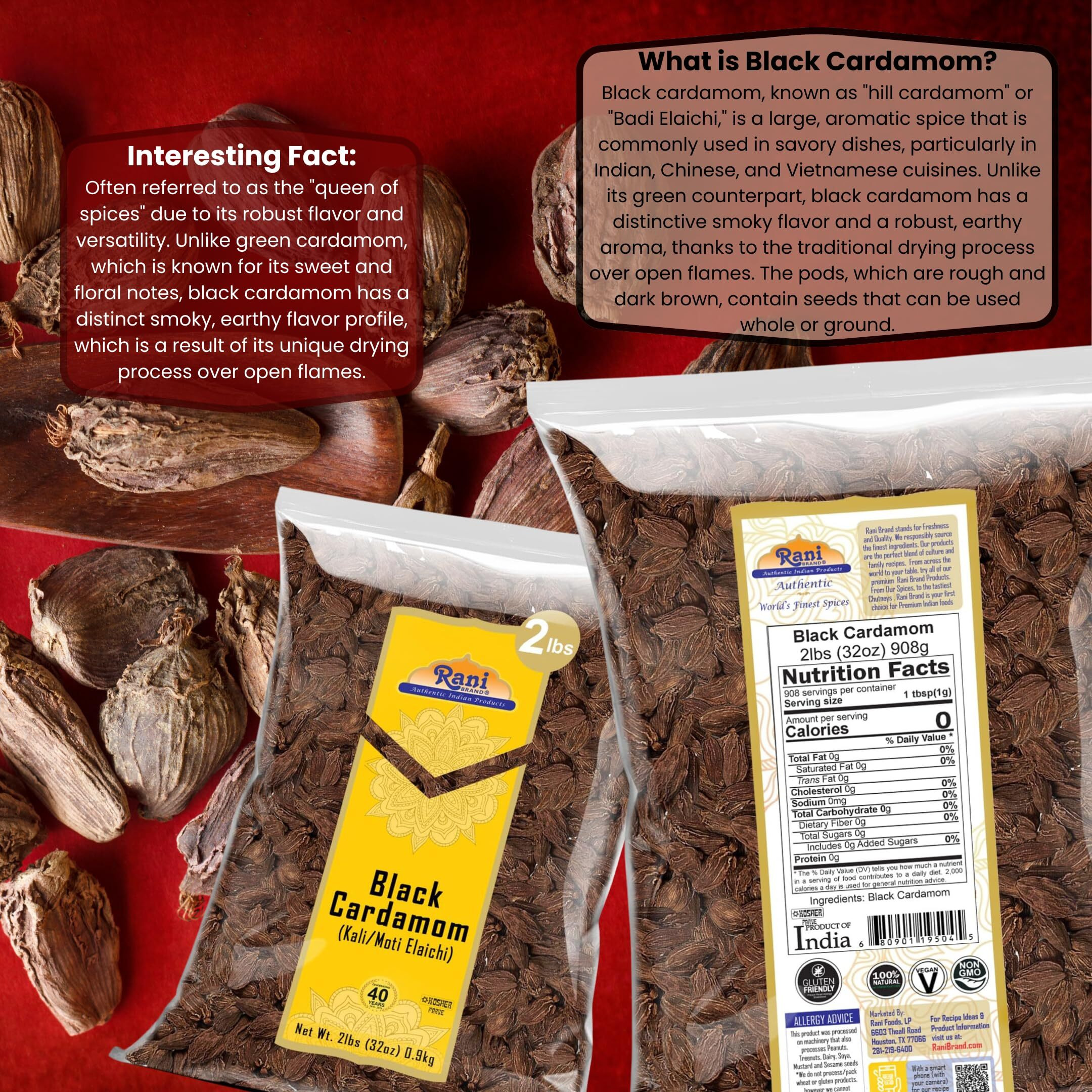 Rani Black Cardamom Pods (Kali Elachi) Whole Indian Spice 32oz (2lbs) 908g Bulk ~ All Natural, Vegan, Gluten Friendly, NON-GMO, Kosher, Indian Origin