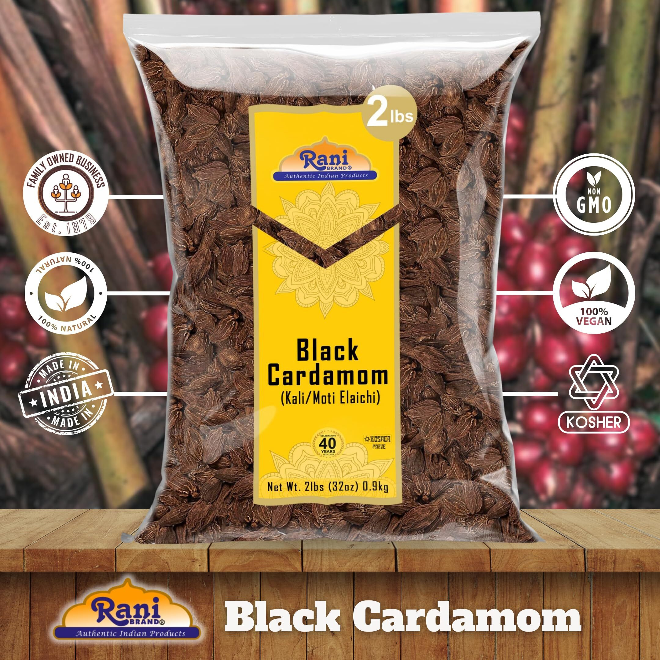 Rani Black Cardamom Pods (Kali Elachi) Whole Indian Spice 32oz (2lbs) 908g Bulk ~ All Natural, Vegan, Gluten Friendly, NON-GMO, Kosher, Indian Origin
