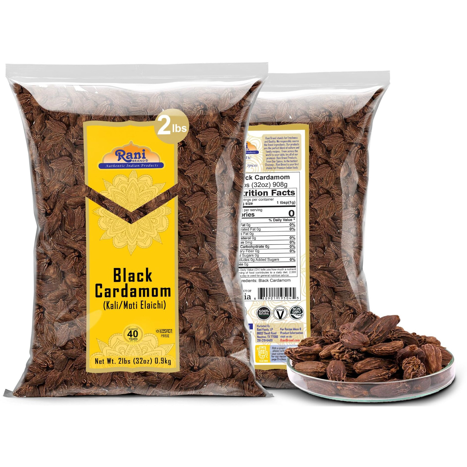 Rani Black Cardamom Pods (Kali Elachi) Whole Indian Spice 32oz (2lbs) 908g Bulk ~ All Natural, Vegan, Gluten Friendly, NON-GMO, Kosher, Indian Origin