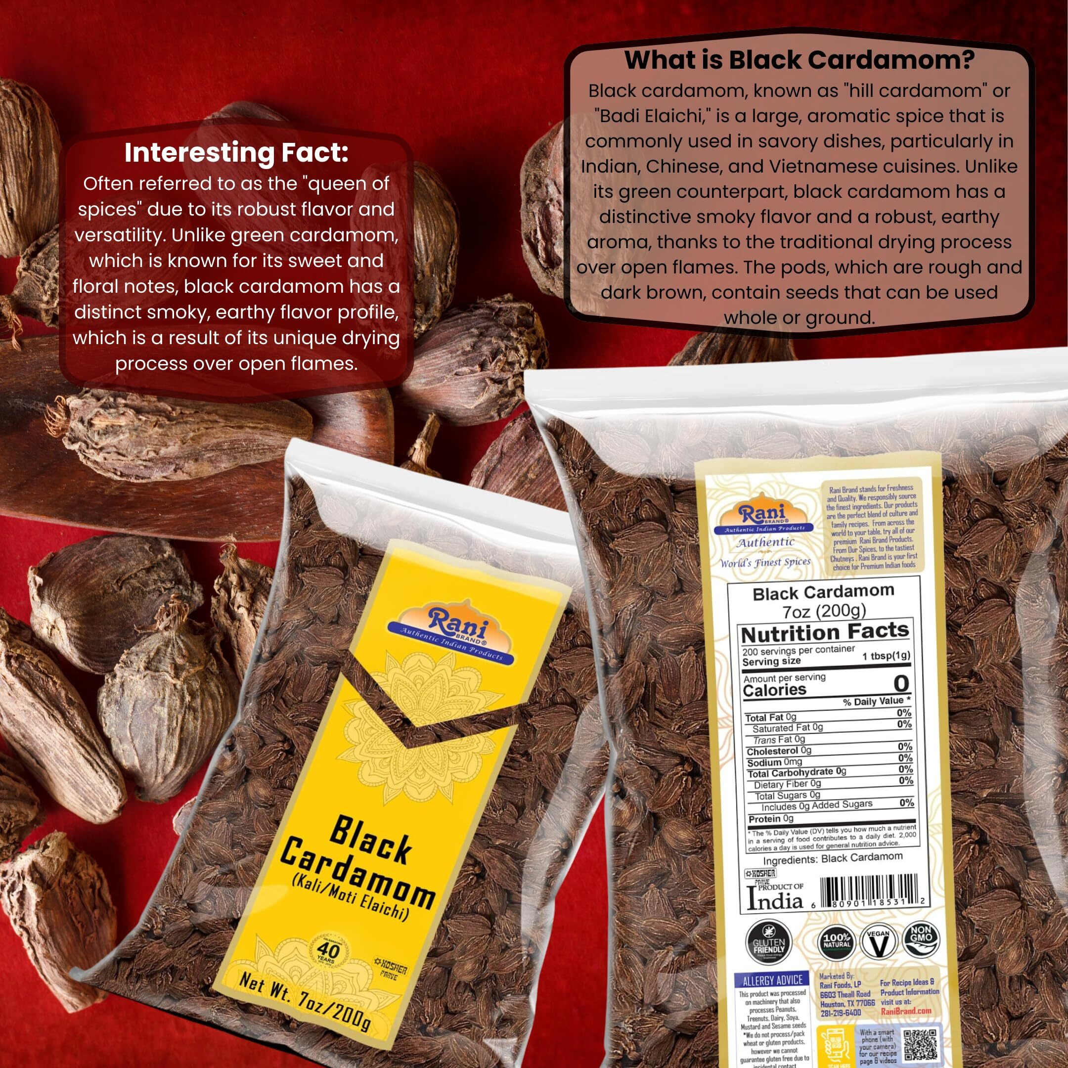 Rani Black Cardamom Pods (Kali Elachi) Whole Indian Spice 7oz (200g) ~ All Natural, Vegan, Gluten Friendly, NON-GMO, Indian Origin, Smokey, Tsaoko, Cao Guo, Bach Dan Khau, Badi