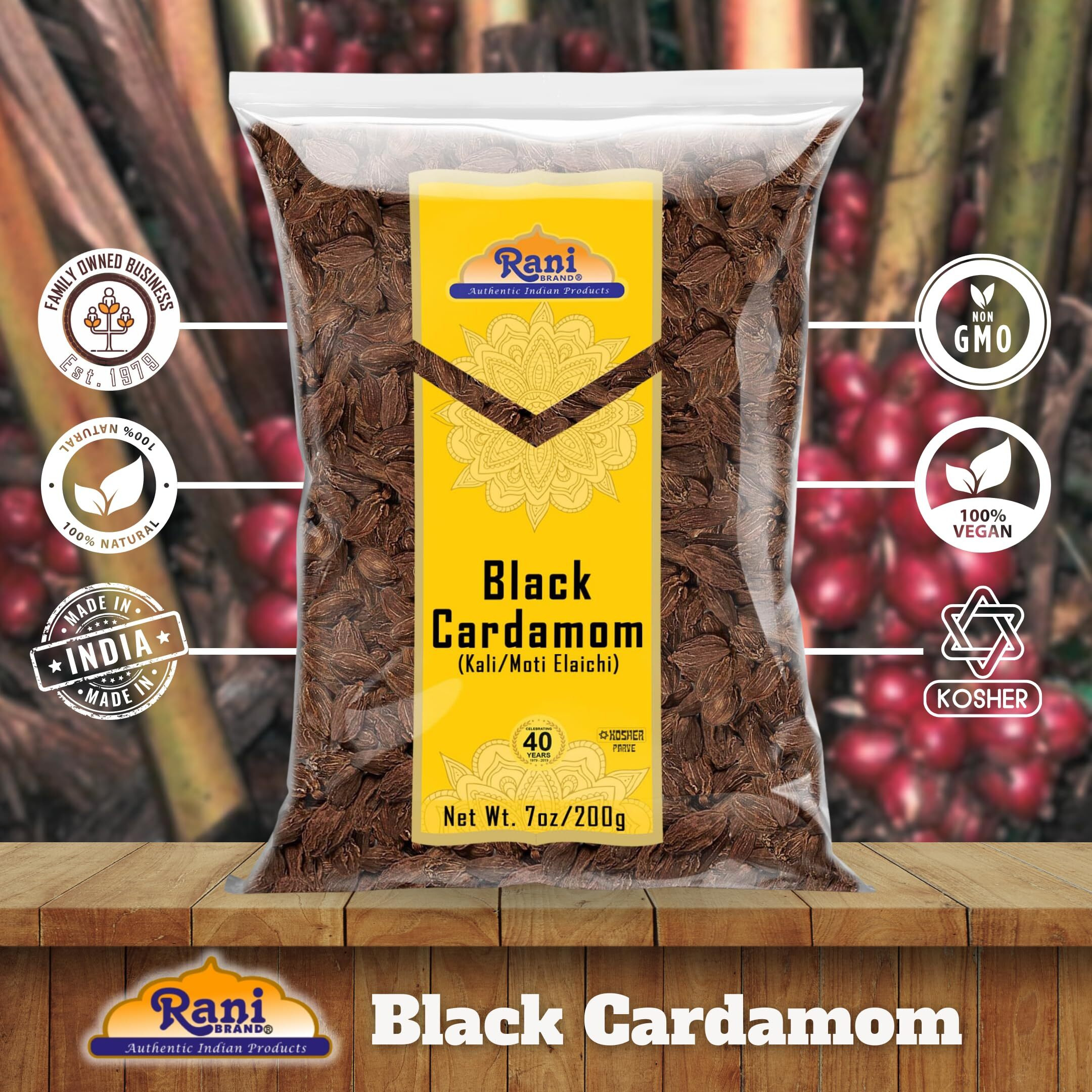 Rani Black Cardamom Pods (Kali Elachi) Whole Indian Spice 7oz (200g) ~ All Natural, Vegan, Gluten Friendly, NON-GMO, Indian Origin, Smokey, Tsaoko, Cao Guo, Bach Dan Khau, Badi