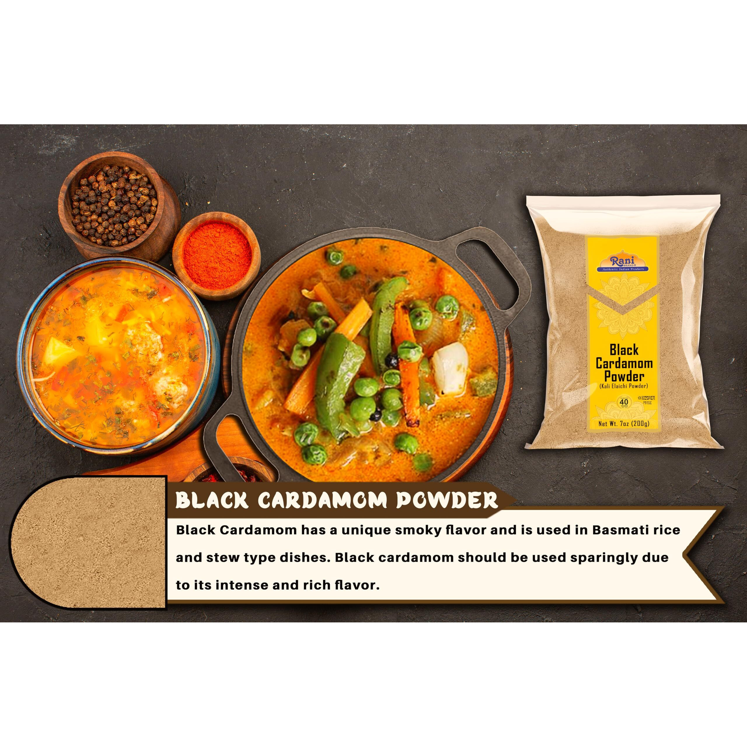 Rani Black Cardamom Powder (Kali Elachi) Indian Spice 7oz (200g) ~ All Natural, Vegan, Gluten Friendly, NON-GMO, Kosher, Indian Origin, Smokey, Tsaoko, Cao Guo, Bach Dan Khau, Badi