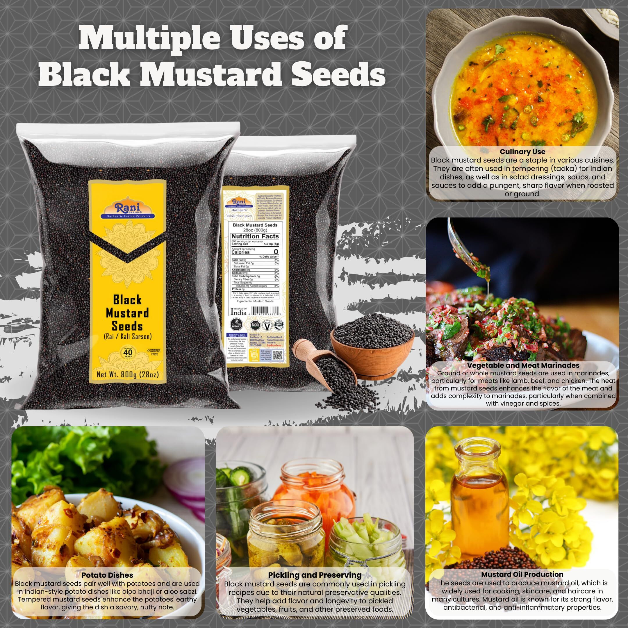 Rani Black Mustard Seeds Whole Spice (Kali Rai) 28oz (800g) All Natural ~ Gluten Friendly, NON-GMO, Kosher, Vegan, Indian Origin