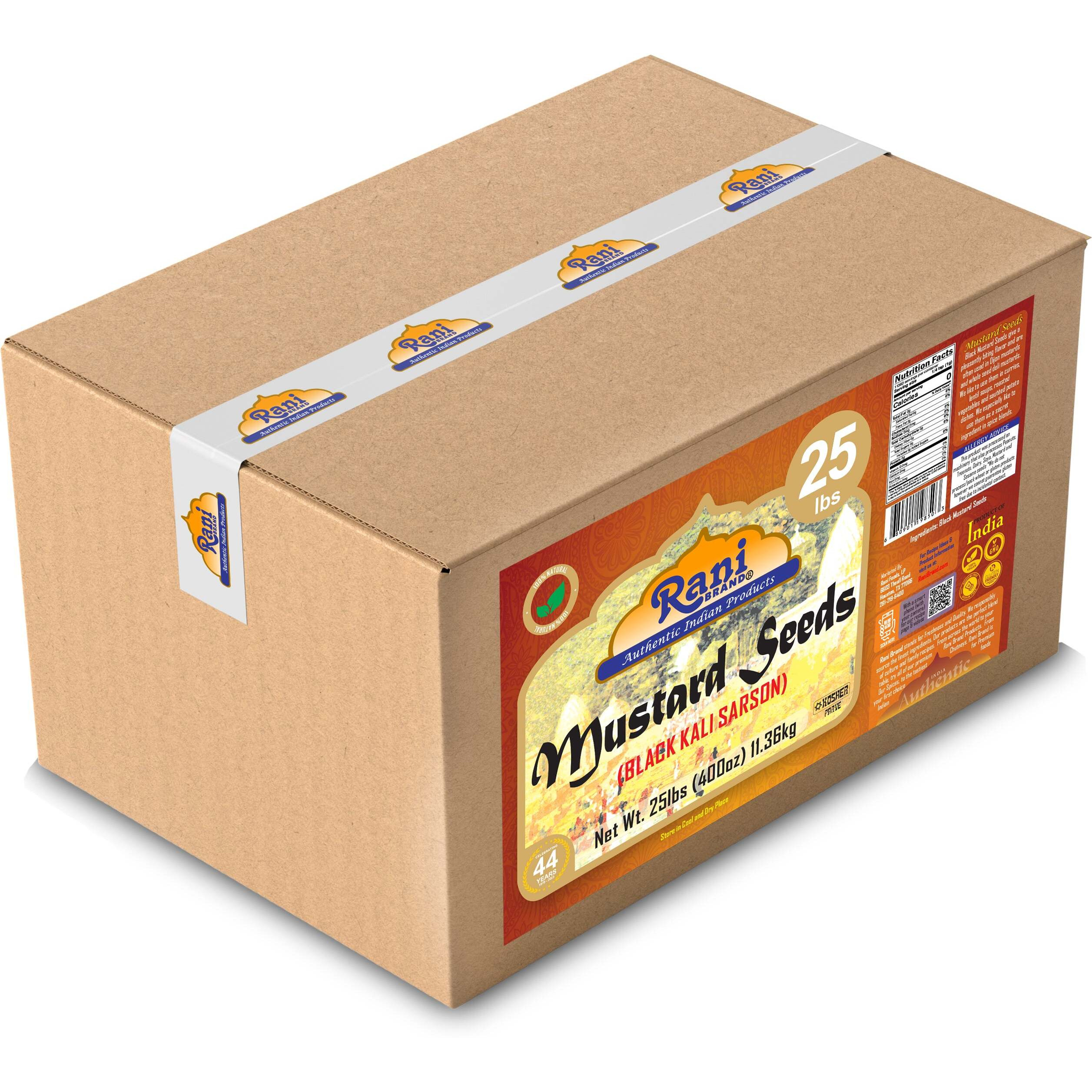 Rani Black Mustard Seeds Whole Spice (Kali Rai) 400oz (25lbs) 11.36kg Bulk Box ~ All Natural, Gluten Friendly, Non-GMO, Kosher, Vegan, Indian Origin