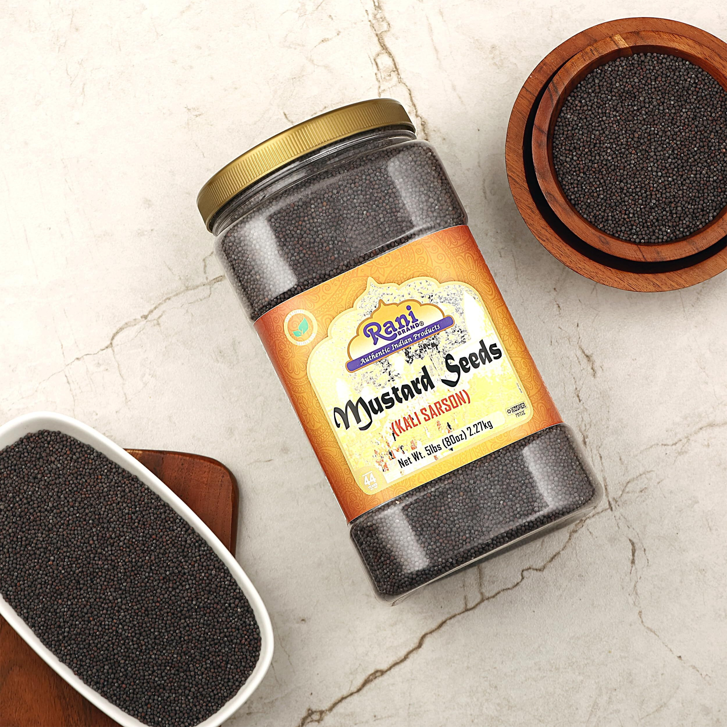 Rani Black Mustard Seeds Whole Spice (Kali Rai) 80oz (5lbs) 2.27kg Bulk PET Jar ~ All Natural, Gluten Friendly, NON-GMO, Kosher, Vegan, Indian Origin