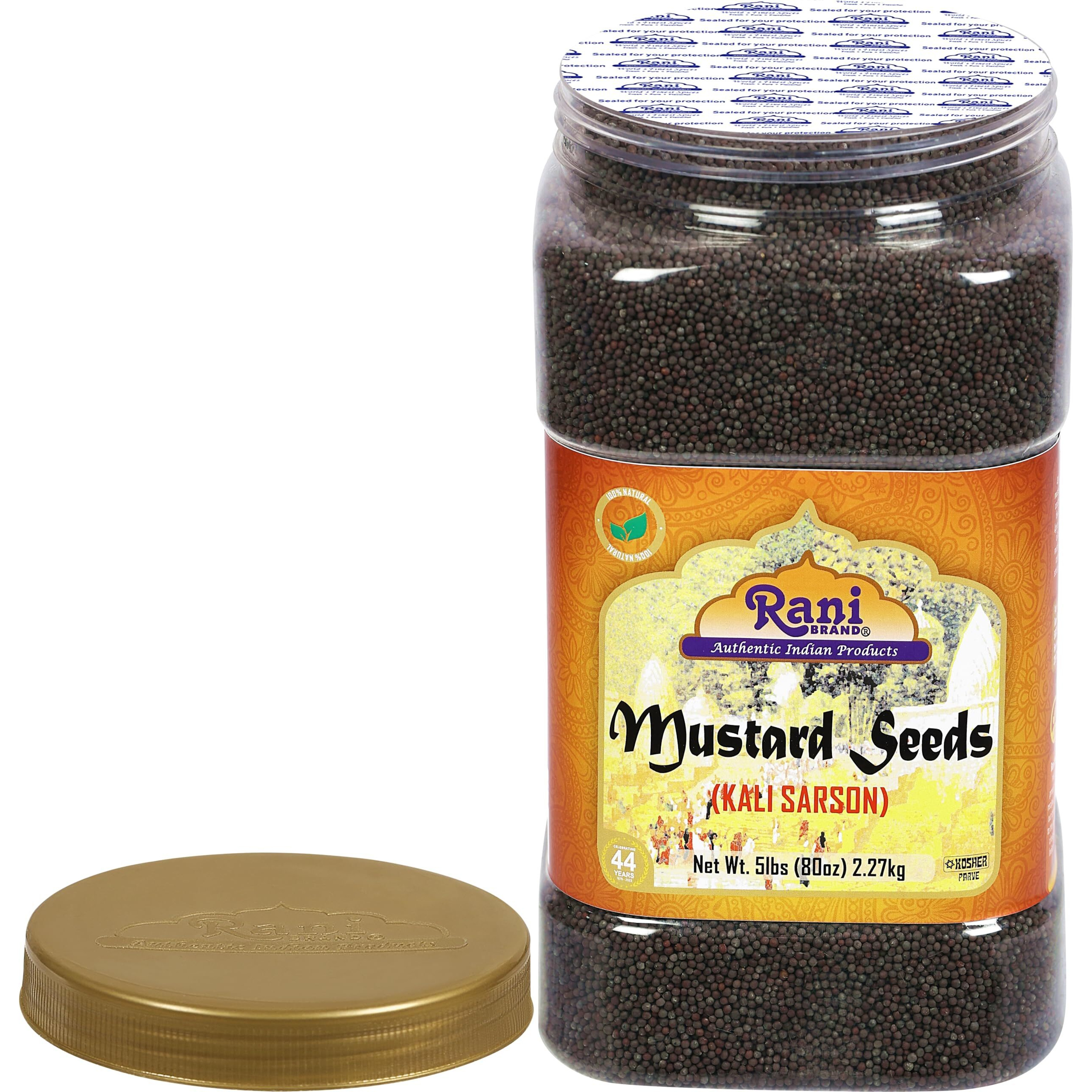 Rani Black Mustard Seeds Whole Spice (Kali Rai) 80oz (5lbs) 2.27kg Bulk PET Jar ~ All Natural, Gluten Friendly, NON-GMO, Kosher, Vegan, Indian Origin