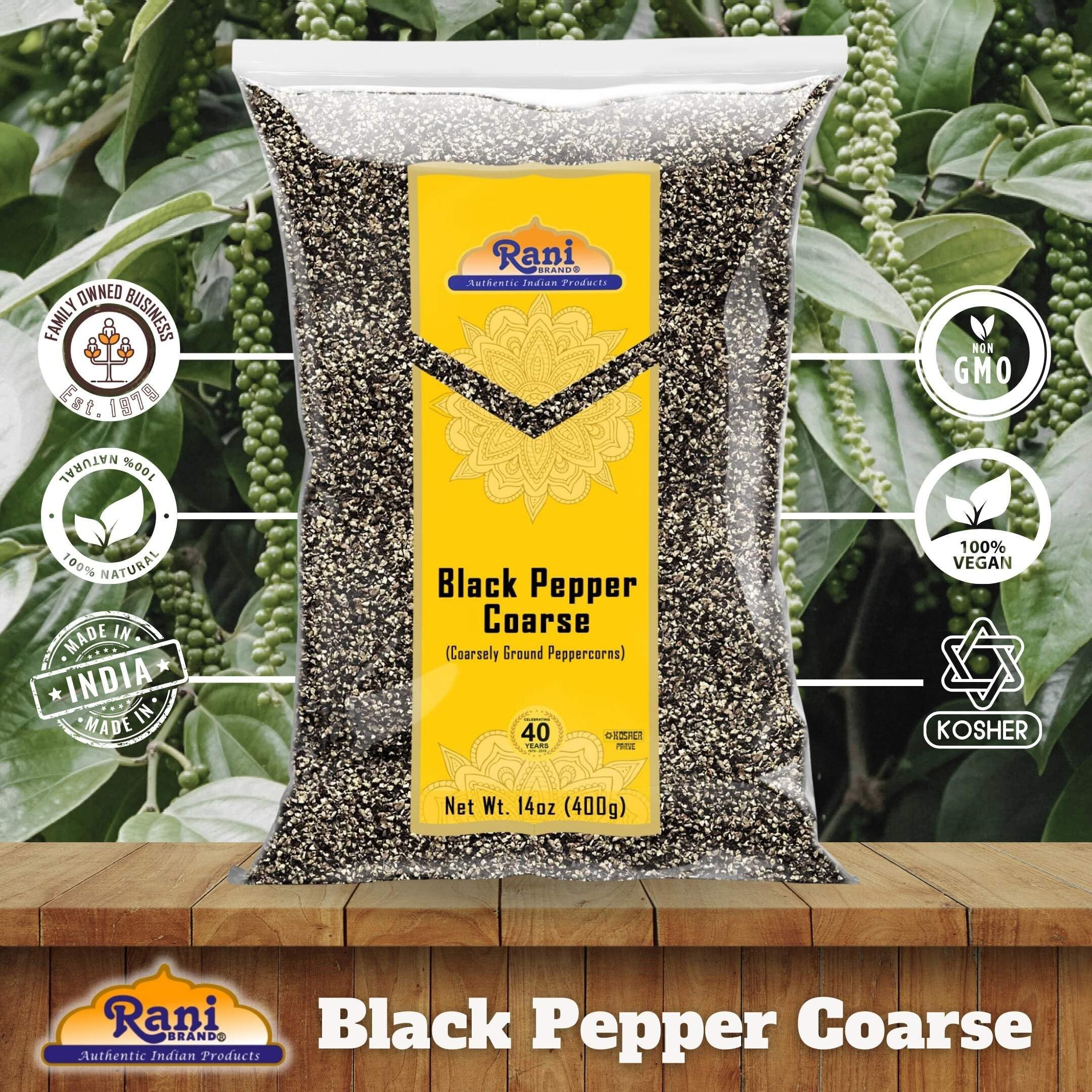 Rani Black Pepper Coarse Ground 28 Mesh (Table Grind) 14oz (400g) ~ All Natural, Vegan, Gluten Friendly, NON-GMO, Kosher, Product of Vietnam
