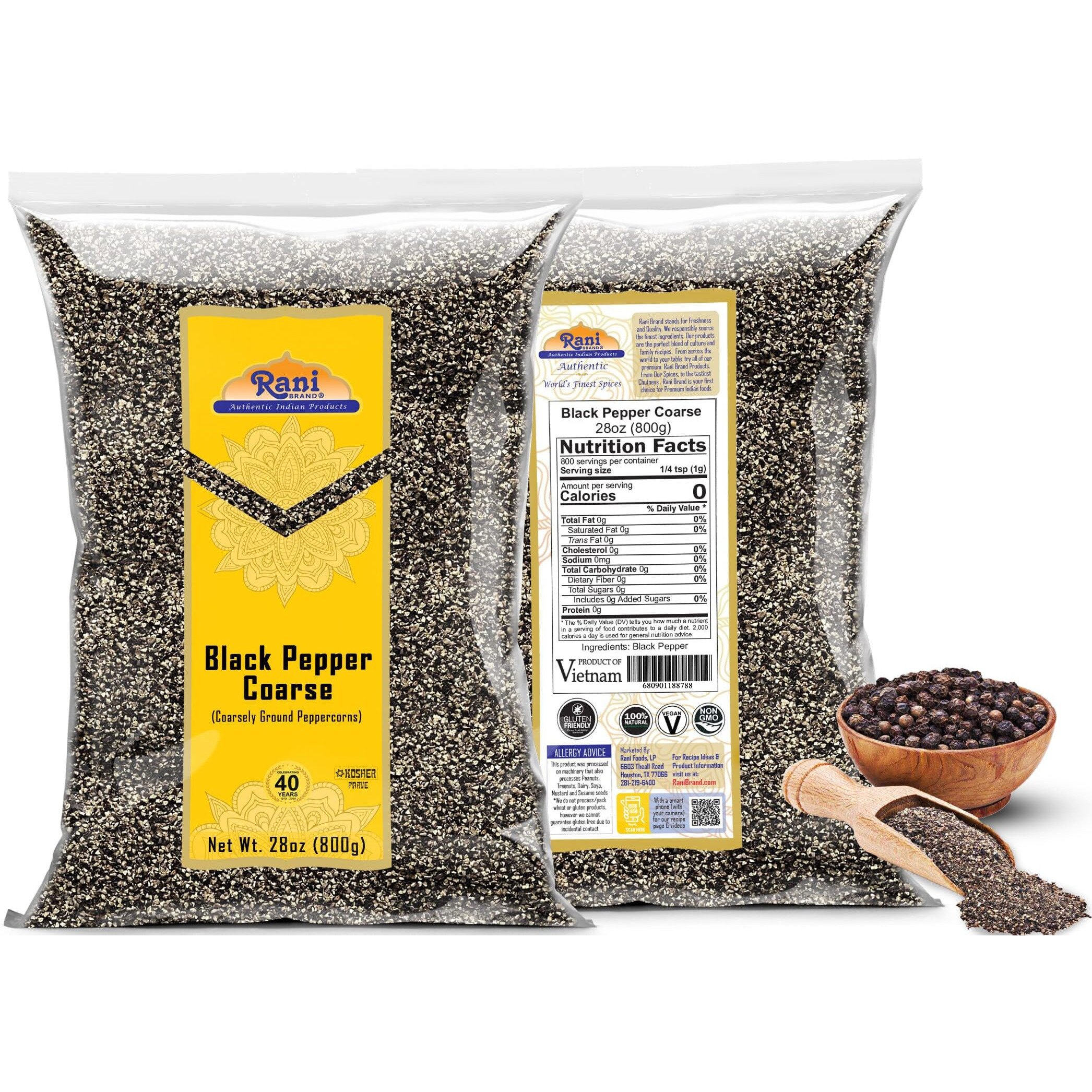 Rani Black Pepper Coarse Ground 28 Mesh (Table Grind) 28oz (1.75lbs) 800g ~ All Natural, Vegan, Gluten Friendly, NON-GMO, Kosher, Product of Vietnam