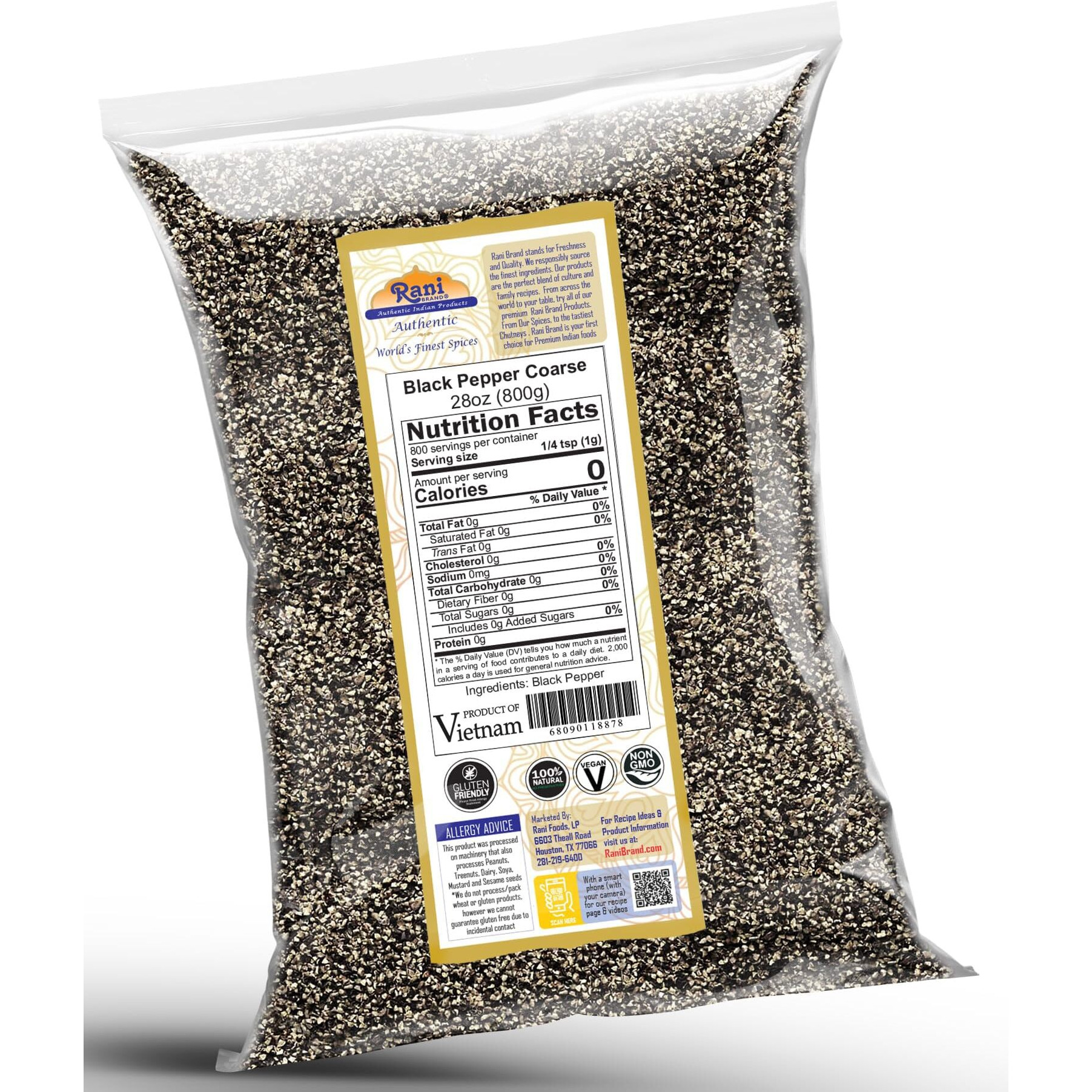 Rani Black Pepper Coarse Ground 28 Mesh (Table Grind) 28oz (1.75lbs) 800g ~ All Natural, Vegan, Gluten Friendly, NON-GMO, Kosher, Product of Vietnam