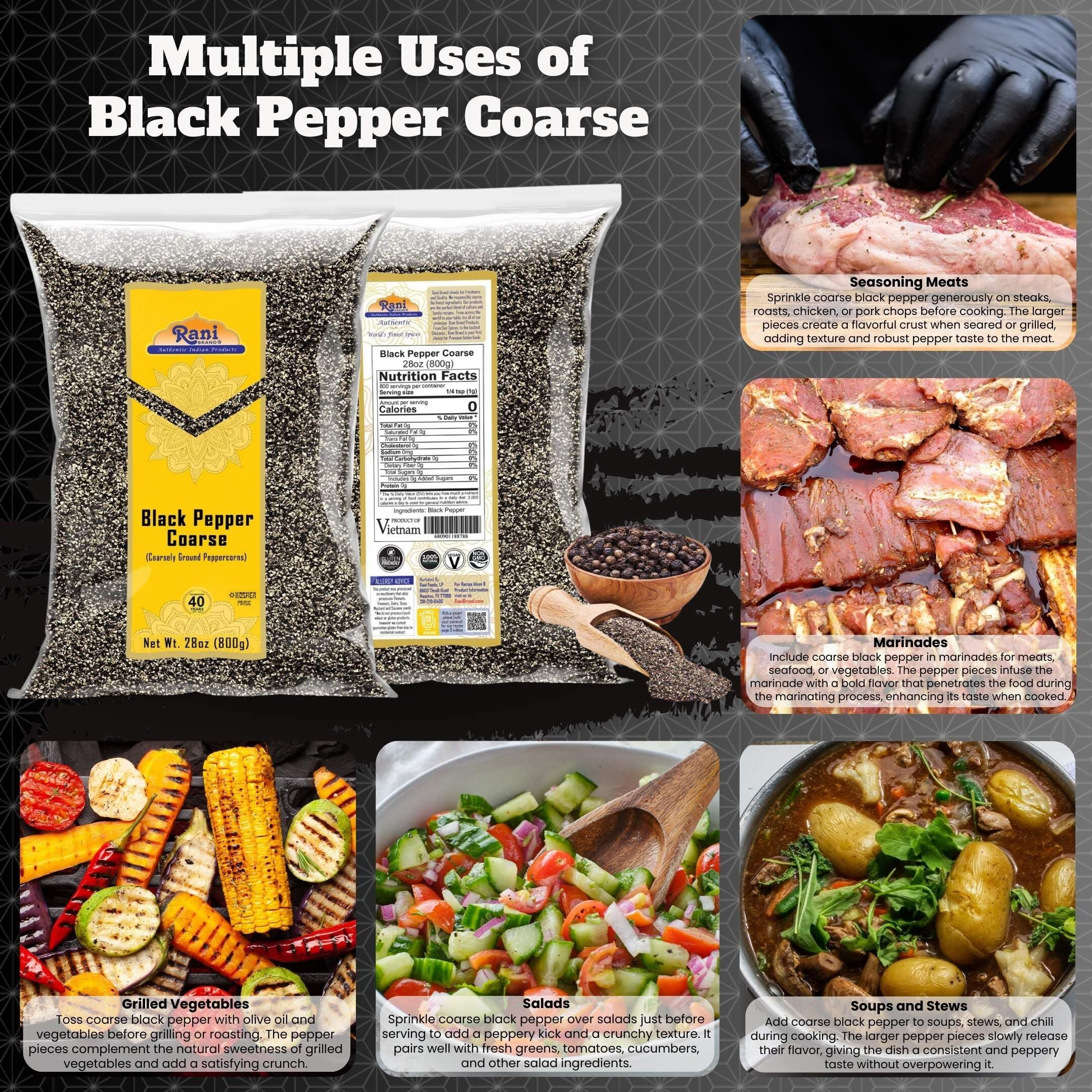 Rani Black Pepper Coarse Ground 28 Mesh (Table Grind) 28oz (1.75lbs) 800g ~ All Natural, Vegan, Gluten Friendly, NON-GMO, Kosher, Product of Vietnam