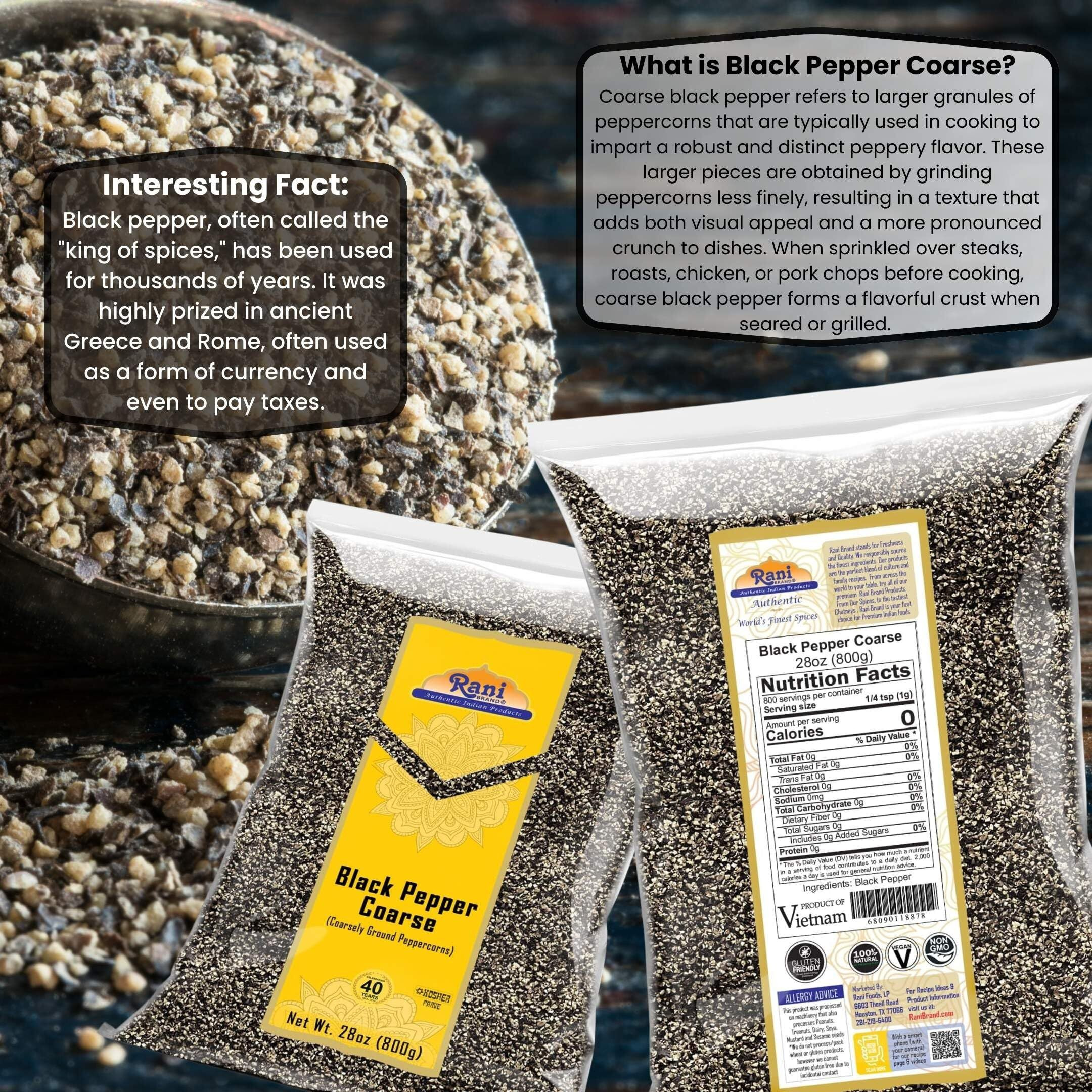 Rani Black Pepper Coarse Ground 28 Mesh (Table Grind) 28oz (1.75lbs) 800g ~ All Natural, Vegan, Gluten Friendly, NON-GMO, Kosher, Product of Vietnam
