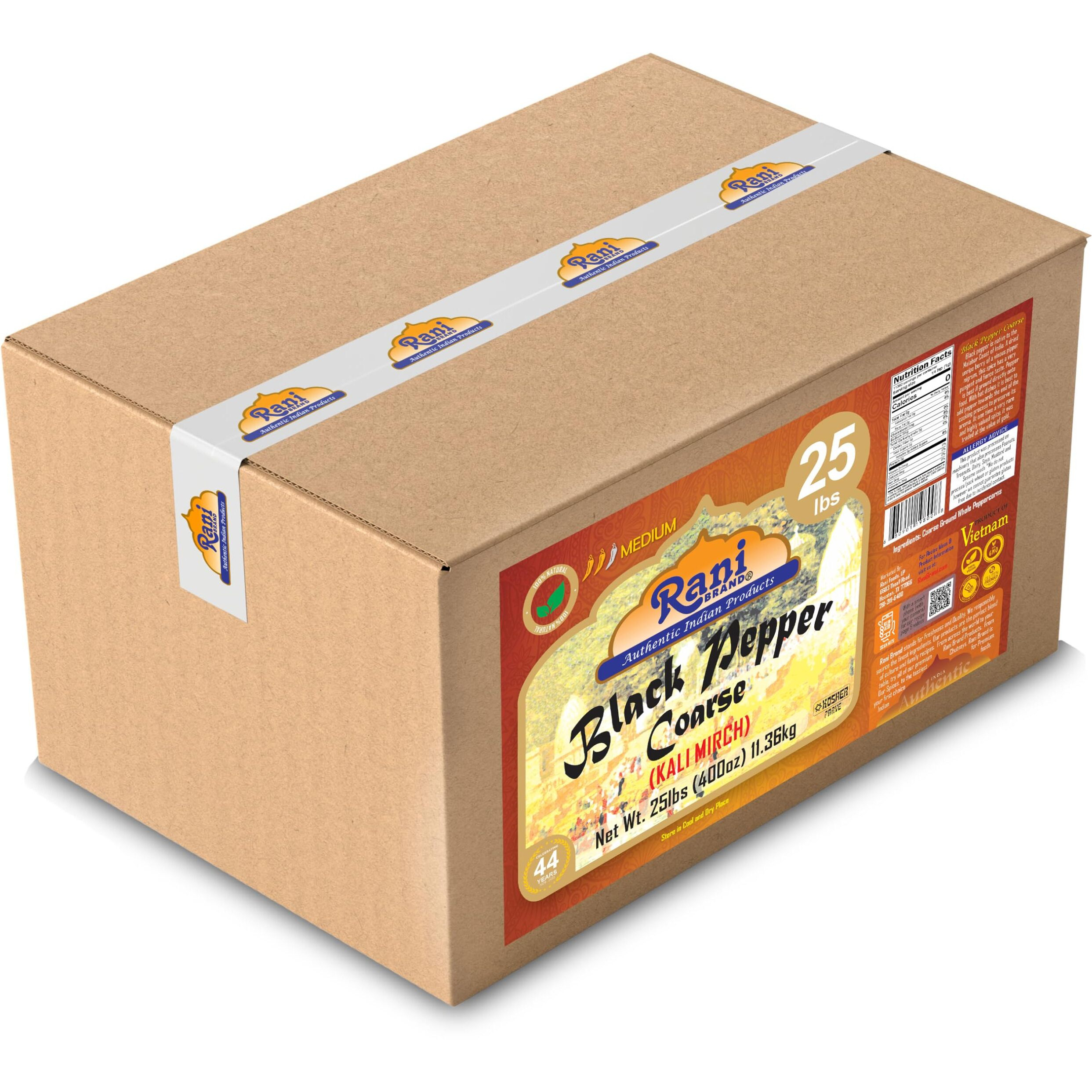 Rani Black Pepper Coarse Ground 28 Mesh (Table Grind) 400oz (25lbs) 11.36kg Bulk Box ~ All Natural, Vegan, Gluten Friendly, NON-GMO, Kosher, Product of Vietnam