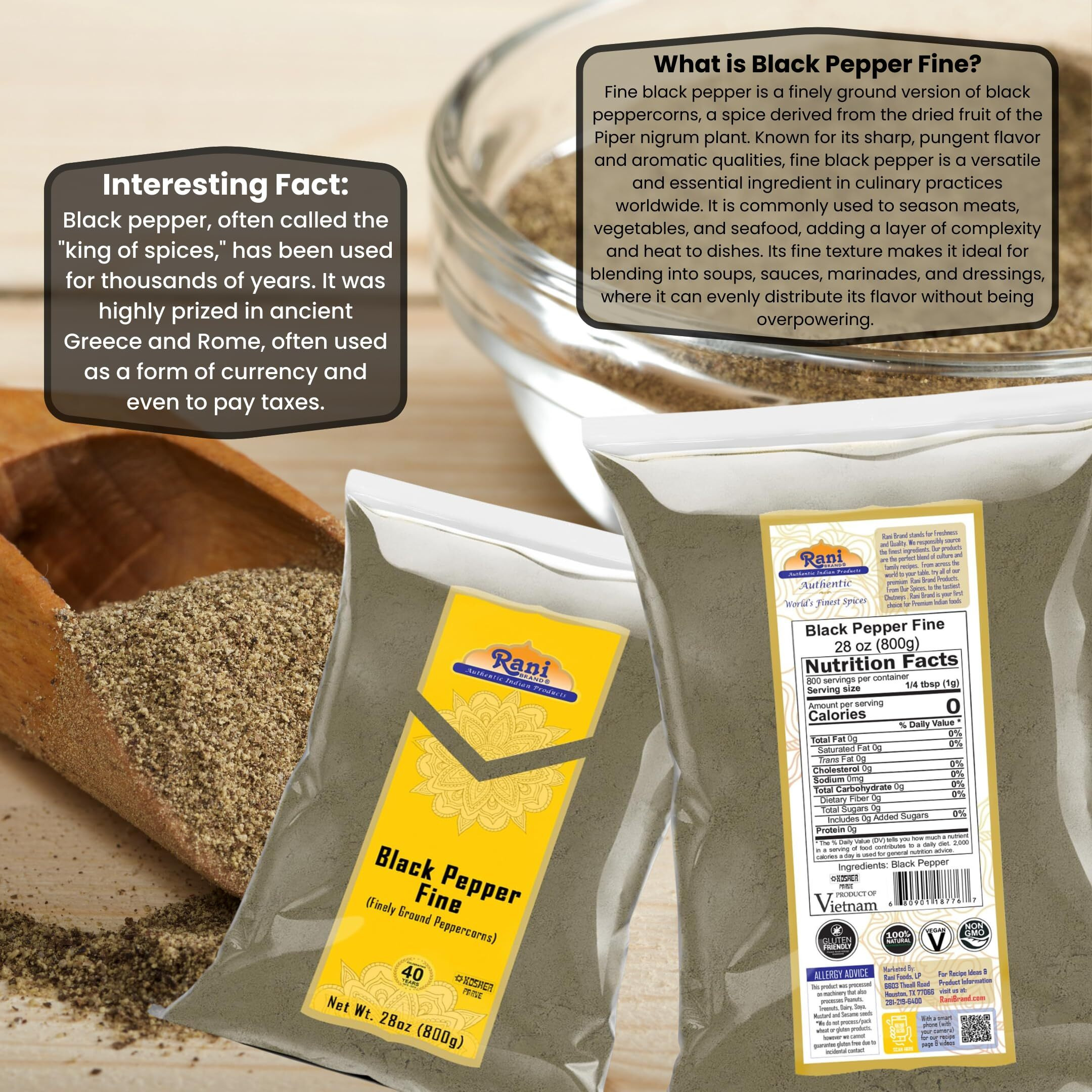 Rani Black Pepper Fine Powder 80 Mesh 28oz (1.75lbs) 800g ~ All Natural, Vegan, Gluten Friendly, NON-GMO, Kosher, Product of Vietnam