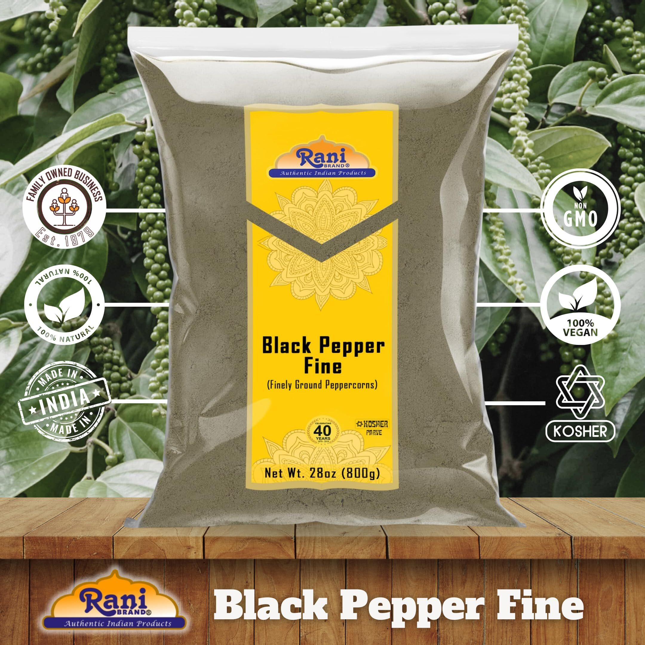 Rani Black Pepper Fine Powder 80 Mesh 28oz (1.75lbs) 800g ~ All Natural, Vegan, Gluten Friendly, NON-GMO, Kosher, Product of Vietnam