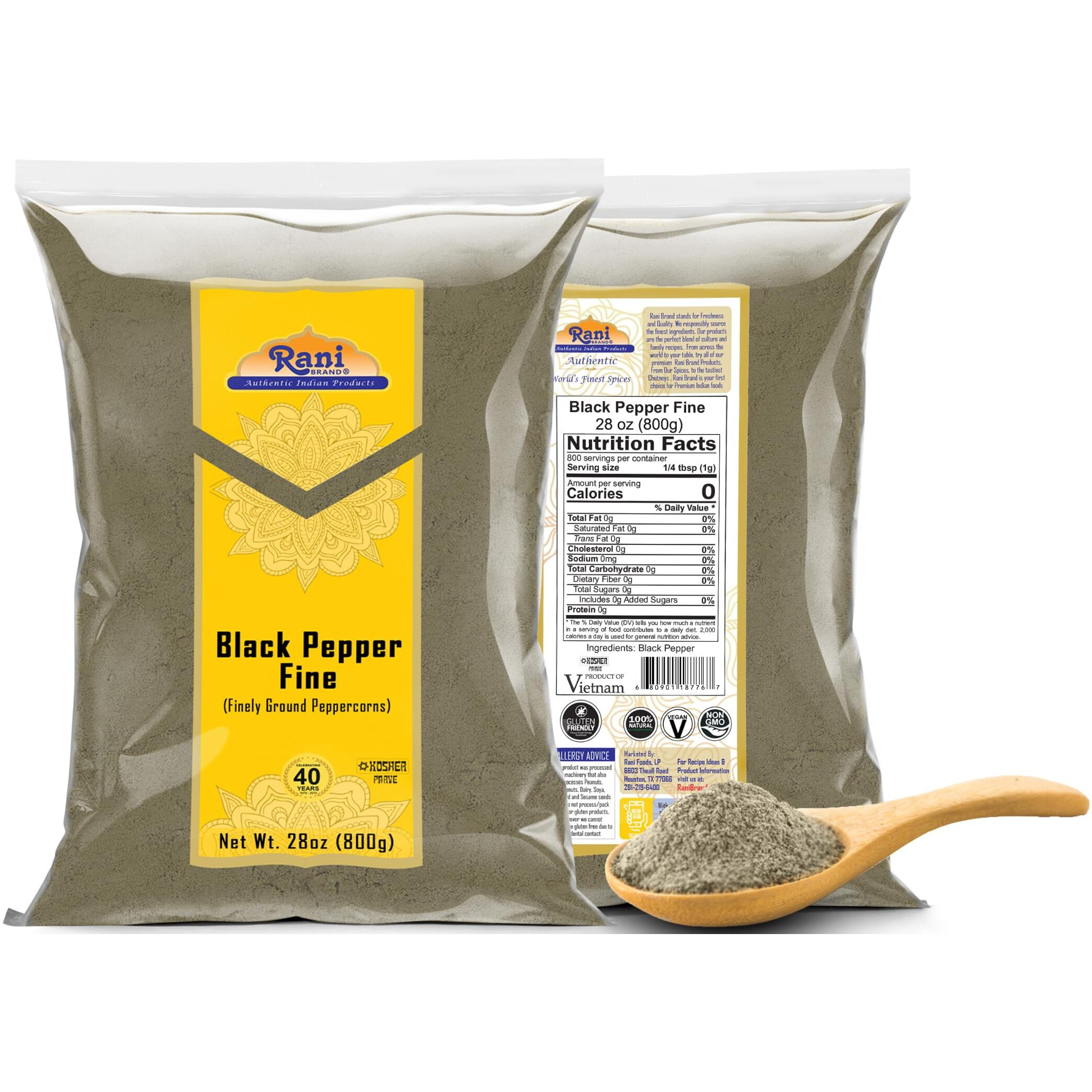 Rani Black Pepper Fine Powder 80 Mesh 28oz (1.75lbs) 800g ~ All Natural, Vegan, Gluten Friendly, NON-GMO, Kosher, Product of Vietnam