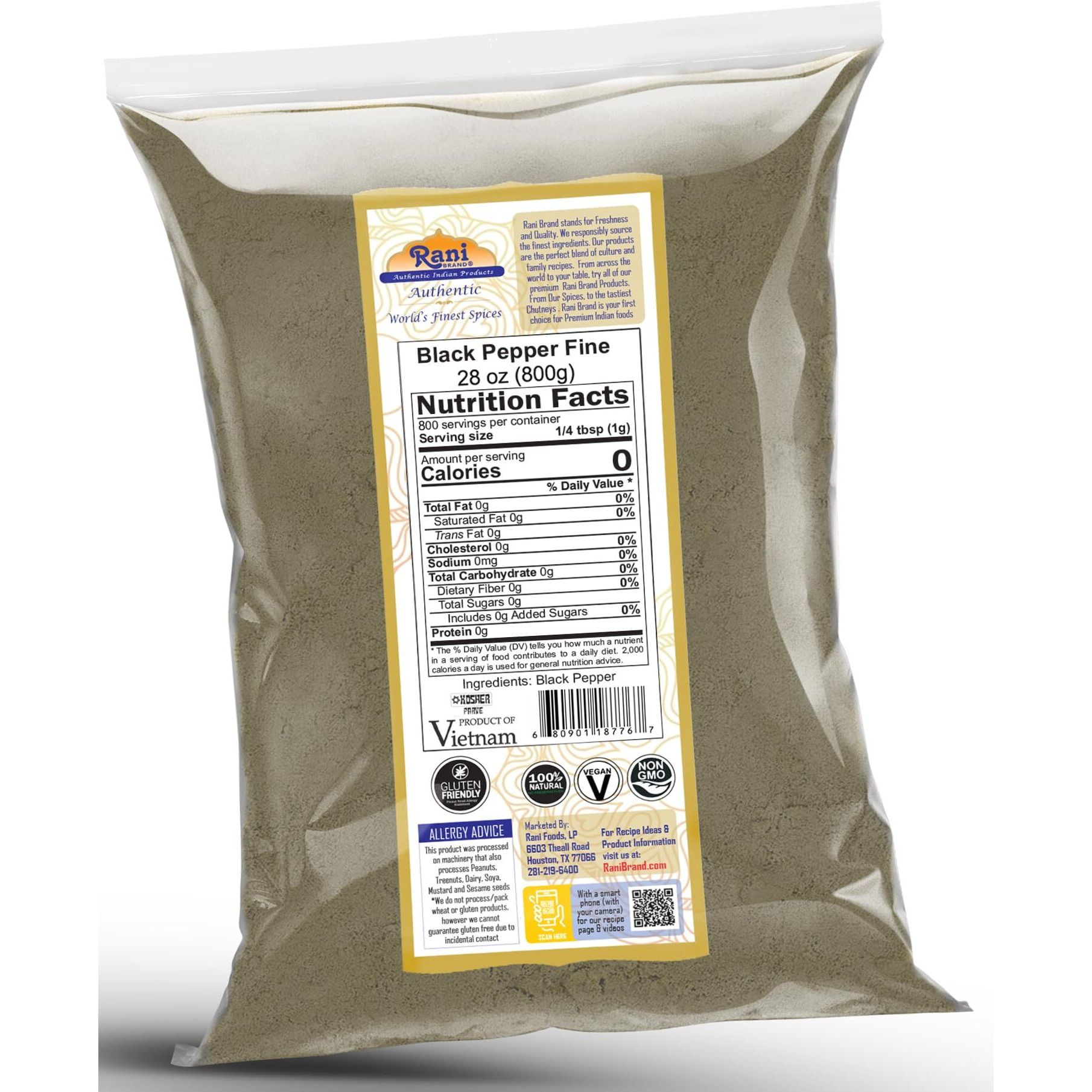Rani Black Pepper Fine Powder 80 Mesh 28oz (1.75lbs) 800g ~ All Natural, Vegan, Gluten Friendly, NON-GMO, Kosher, Product of Vietnam