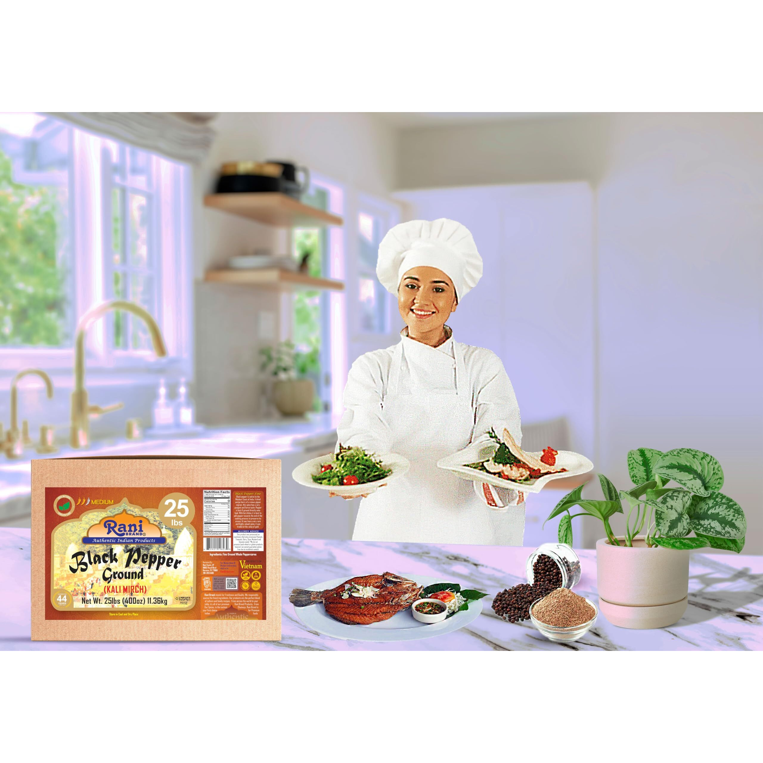 Rani Black Pepper Fine Powder 80 Mesh 400oz (25lbs) 11.36kg Bulk Box ~ All Natural, Vegan, Gluten Friendly, NON-GMO, Kosher, Product of Vietnam
