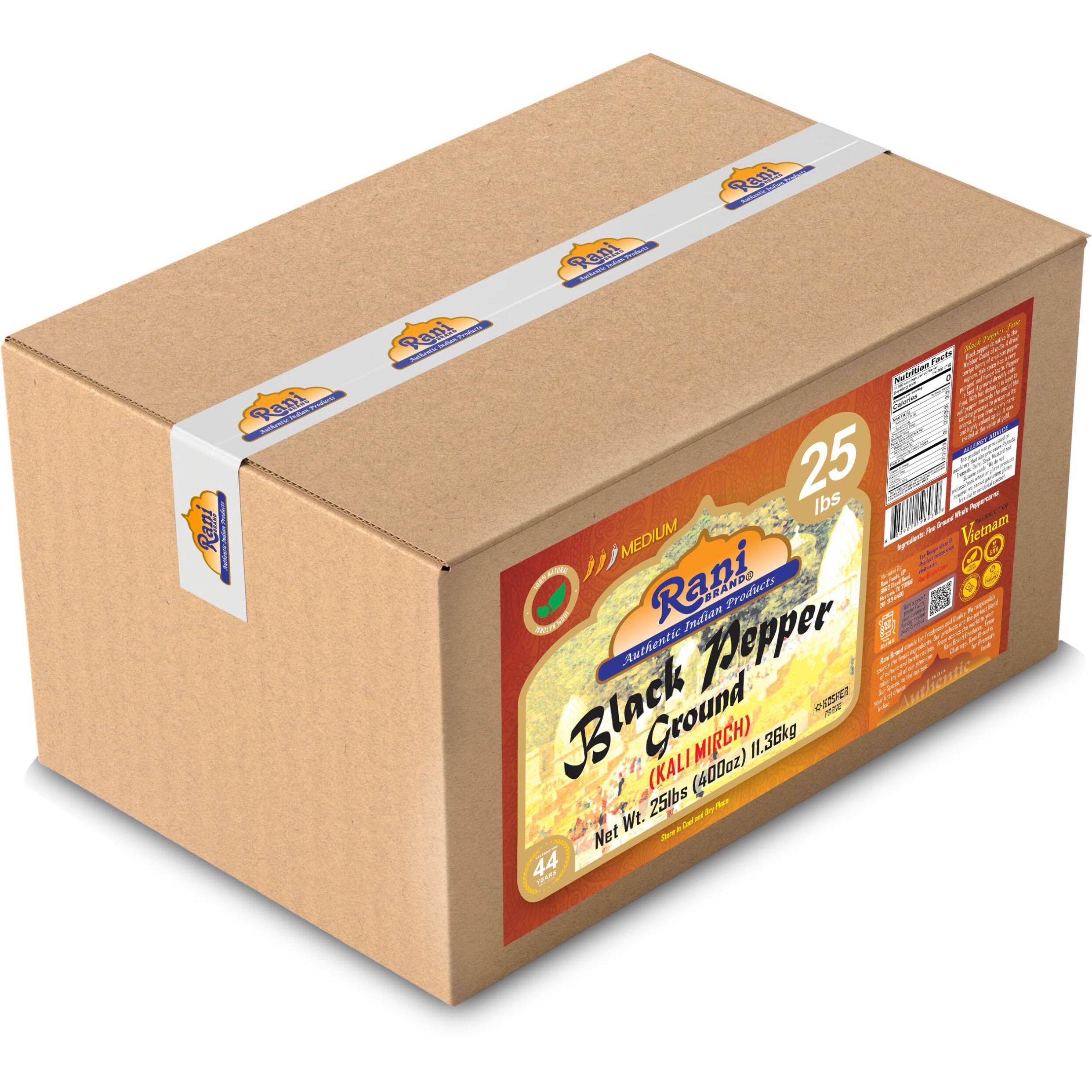 Rani Black Pepper Fine Powder 80 Mesh 400oz (25lbs) 11.36kg Bulk Box ~ All Natural, Vegan, Gluten Friendly, NON-GMO, Kosher, Product of Vietnam