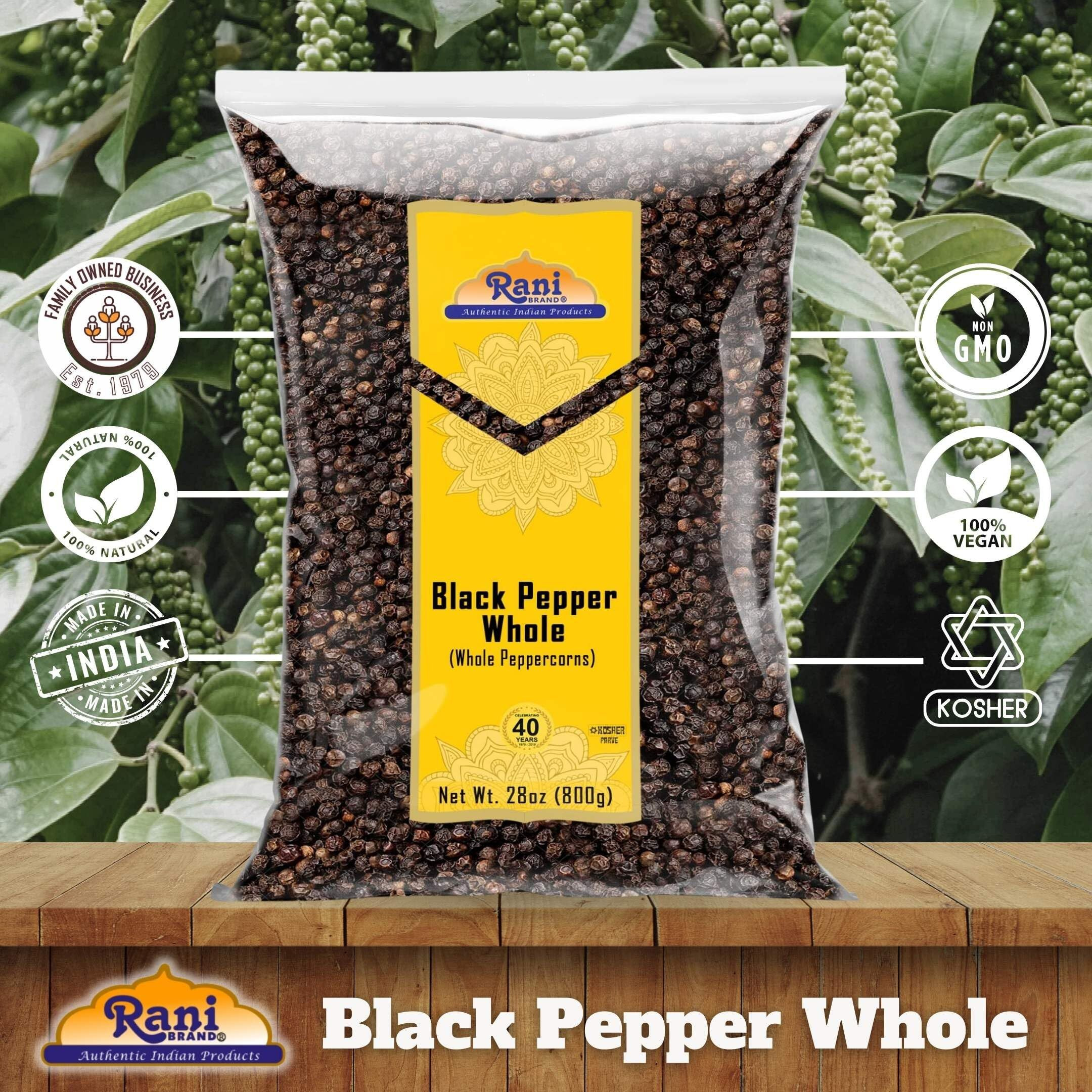 Rani Black Pepper Whole (Peppercorns), Premium MG-1 Grade 28oz (1.75lbs) 800g ~ All Natural, Gluten Friendly, Non-GMO, Kosher, Product of Vietnam, Perfect size for Grinders
