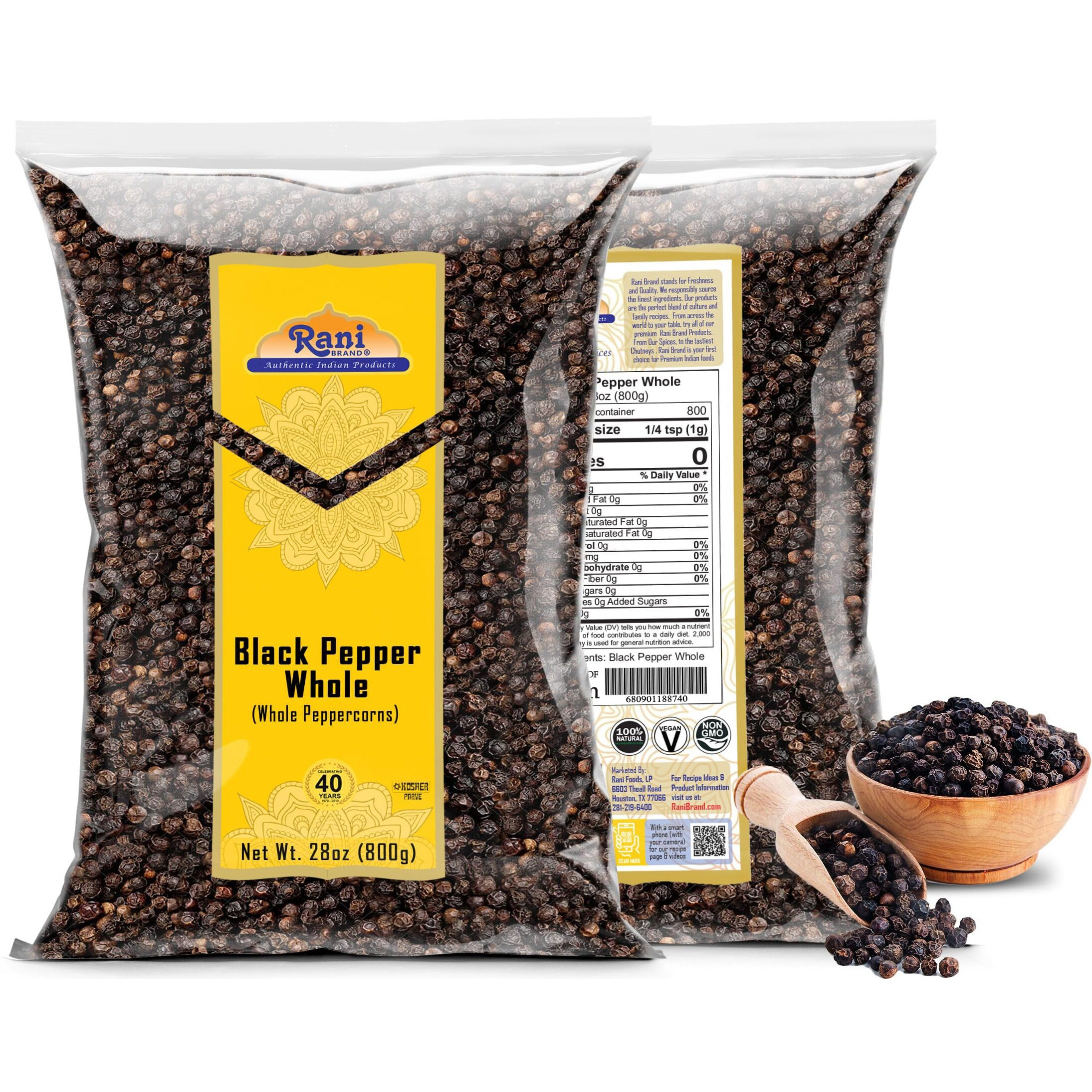 Rani Black Pepper Whole (Peppercorns), Premium MG-1 Grade 28oz (1.75lbs) 800g ~ All Natural, Gluten Friendly, Non-GMO, Kosher, Product of Vietnam, Perfect size for Grinders