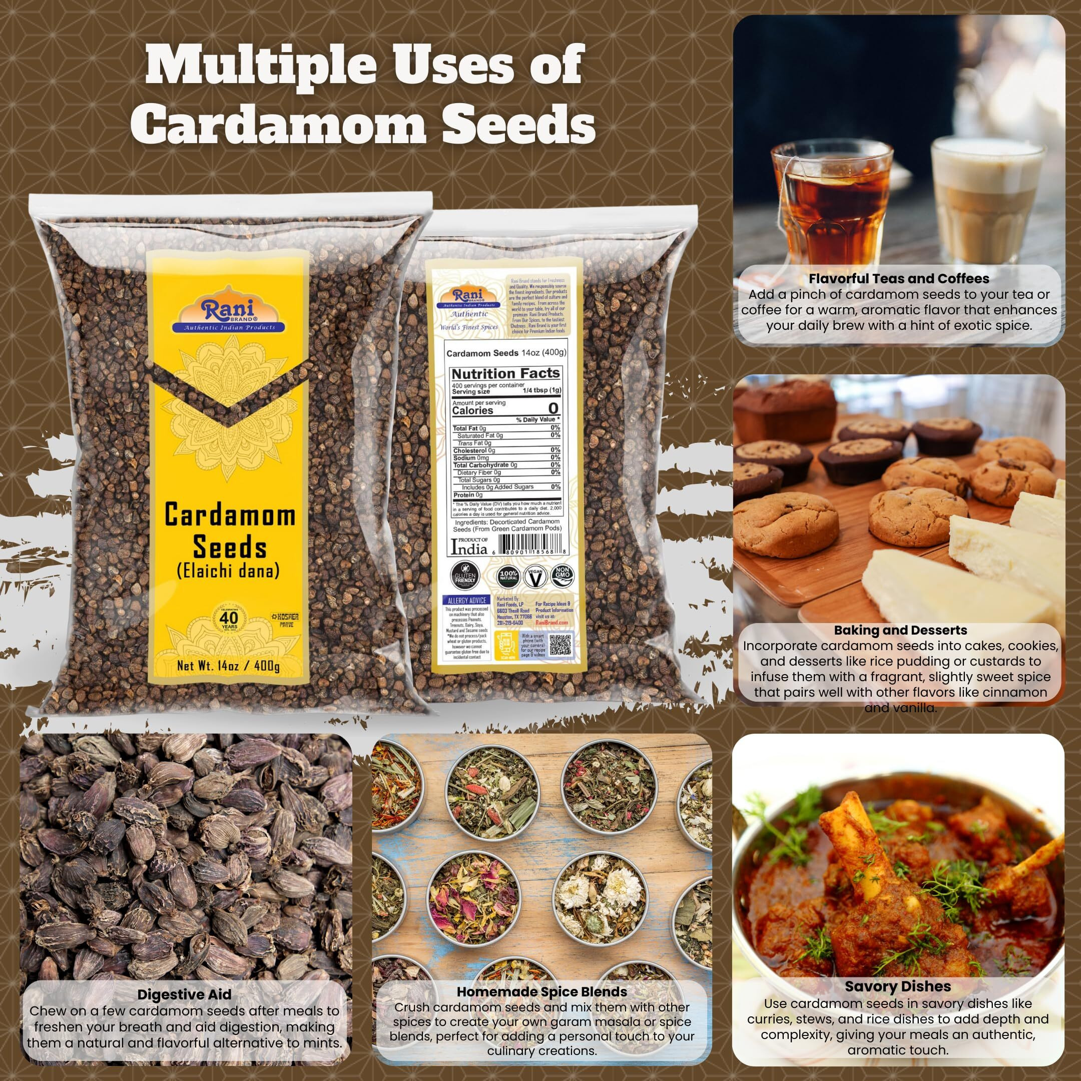 Rani Cardamom (Elachi) Decorticated Seeds Indian Spice 14oz (400g) ~ All Natural, Vegan, Gluten Friendly, NON-GMO, Kosher, Indian Origin