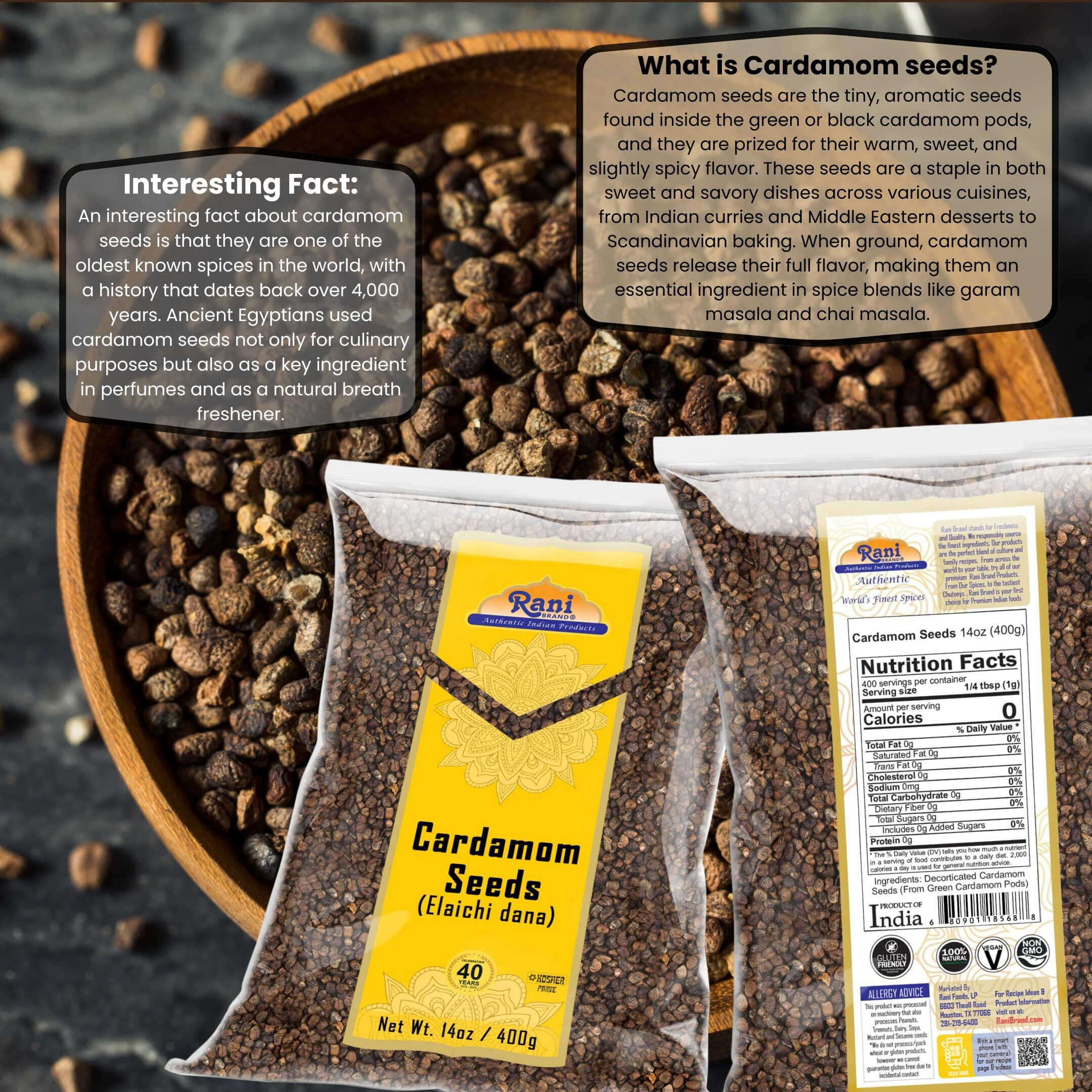 Rani Cardamom (Elachi) Decorticated Seeds Indian Spice 14oz (400g) ~ All Natural, Vegan, Gluten Friendly, NON-GMO, Kosher, Indian Origin