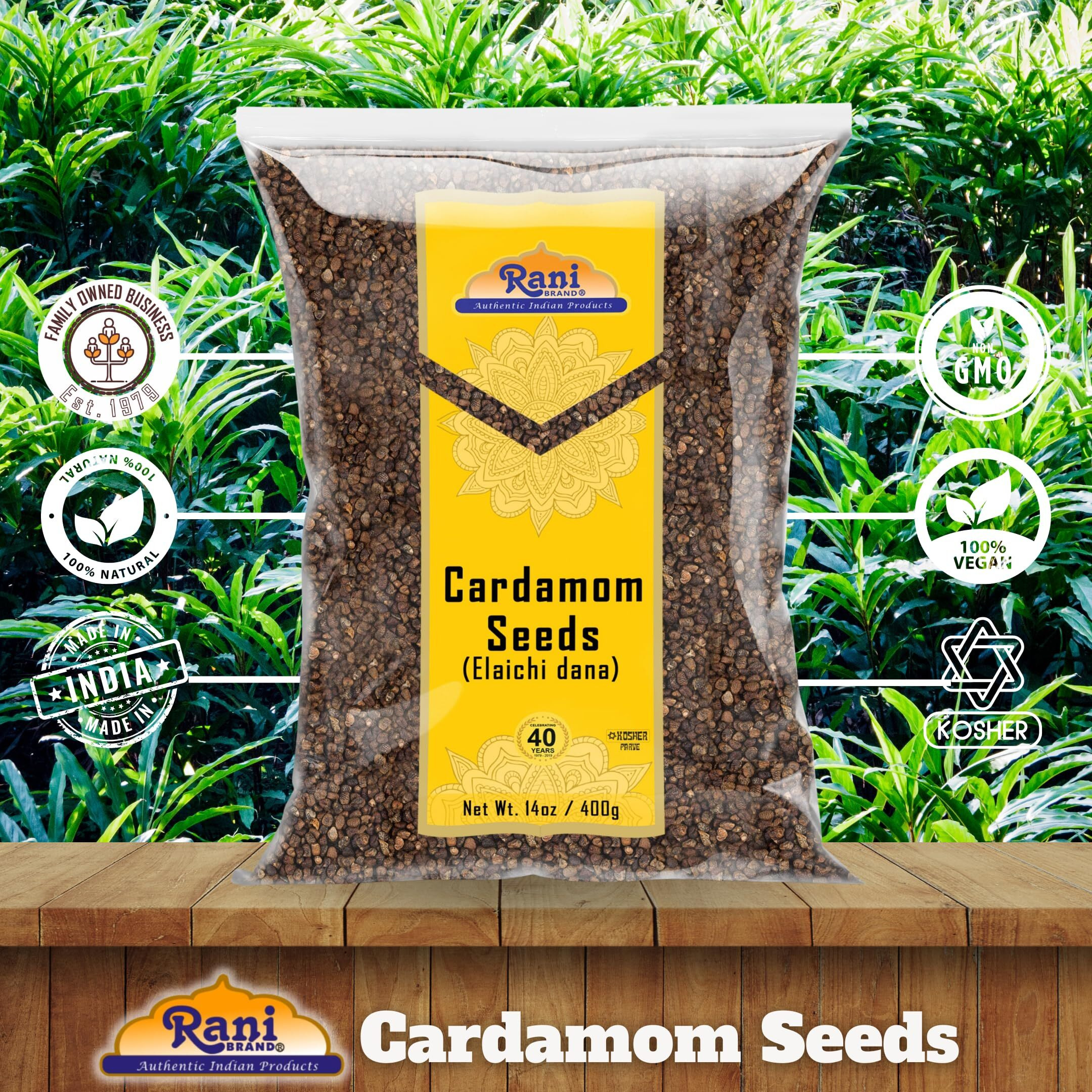 Rani Cardamom (Elachi) Decorticated Seeds Indian Spice 14oz (400g) ~ All Natural, Vegan, Gluten Friendly, NON-GMO, Kosher, Indian Origin