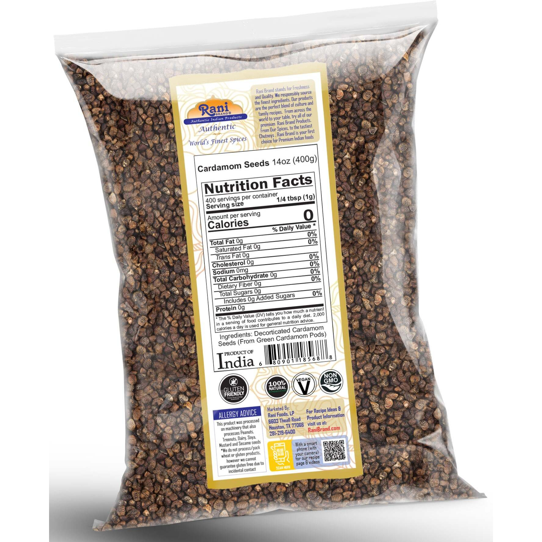 Rani Cardamom (Elachi) Decorticated Seeds Indian Spice 14oz (400g) ~ All Natural, Vegan, Gluten Friendly, NON-GMO, Kosher, Indian Origin