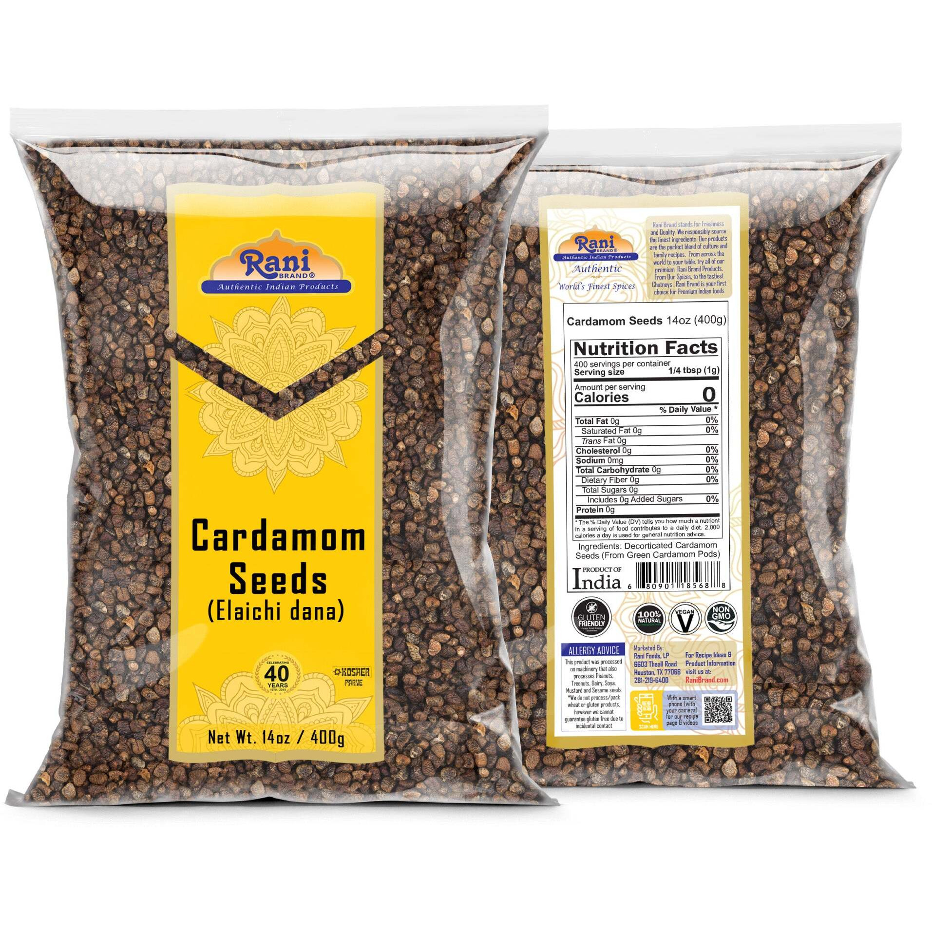 Rani Cardamom (Elachi) Decorticated Seeds Indian Spice 14oz (400g) ~ All Natural, Vegan, Gluten Friendly, NON-GMO, Kosher, Indian Origin