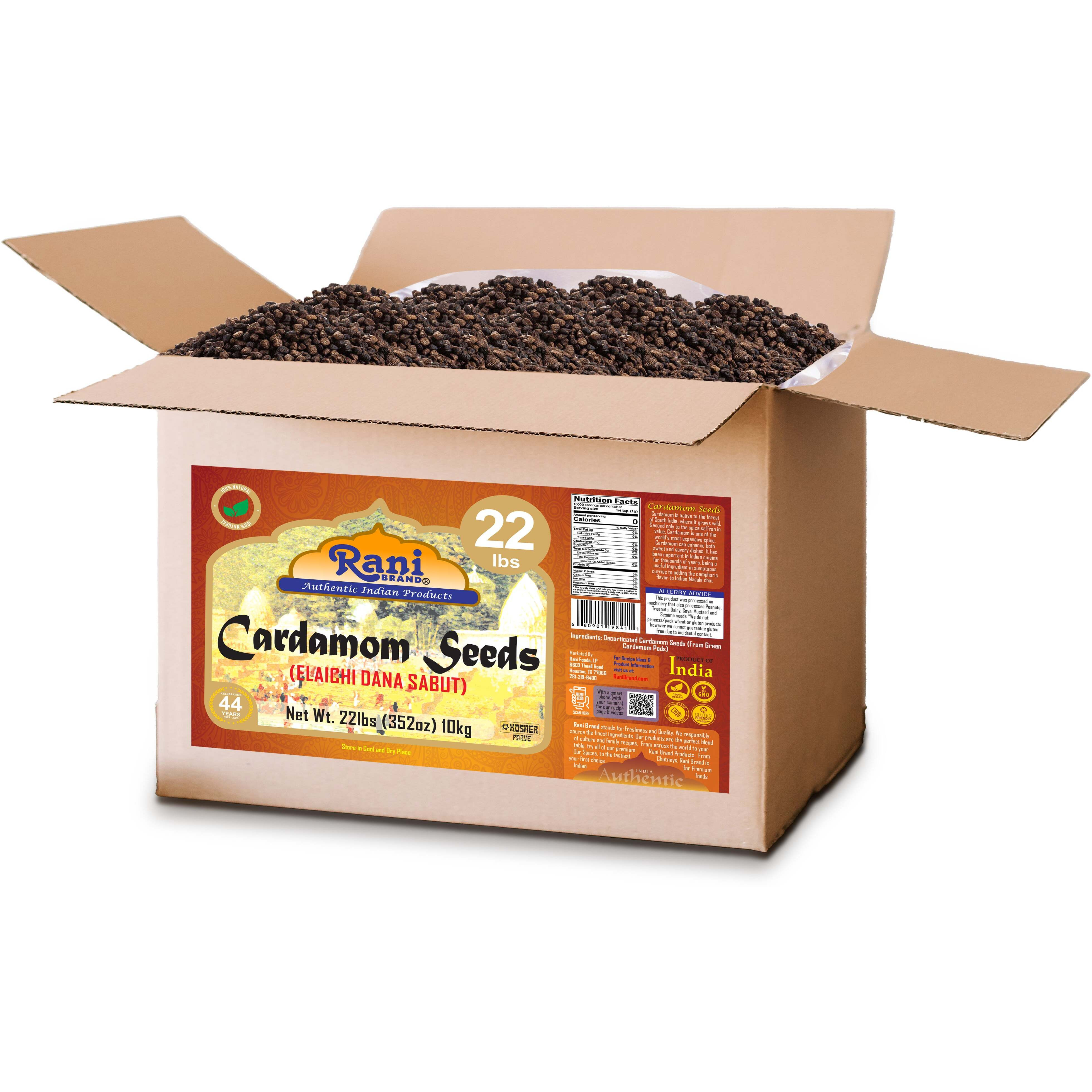 Rani Cardamom (Elachi) Decorticated Seeds Indian Spice 352oz (22lbs) 10kg Bulk Box ~ All Natural, Vegan, Gluten Friendly, NON-GMO, Indian Origin