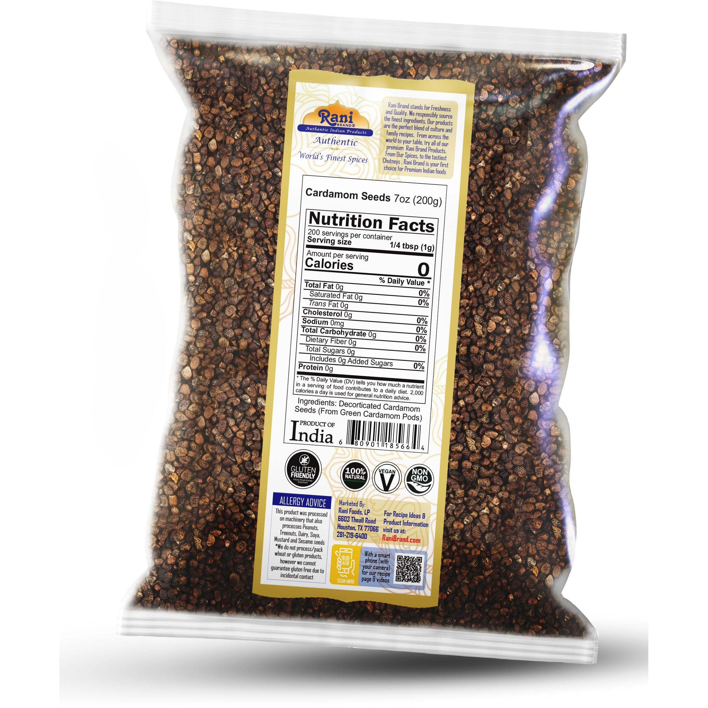 Rani Cardamom (Elachi) Decorticated Seeds Indian Spice 7oz (200g) ~ All Natural, Vegan, Gluten Friendly, NON-GMO, Kosher, Indian Origin