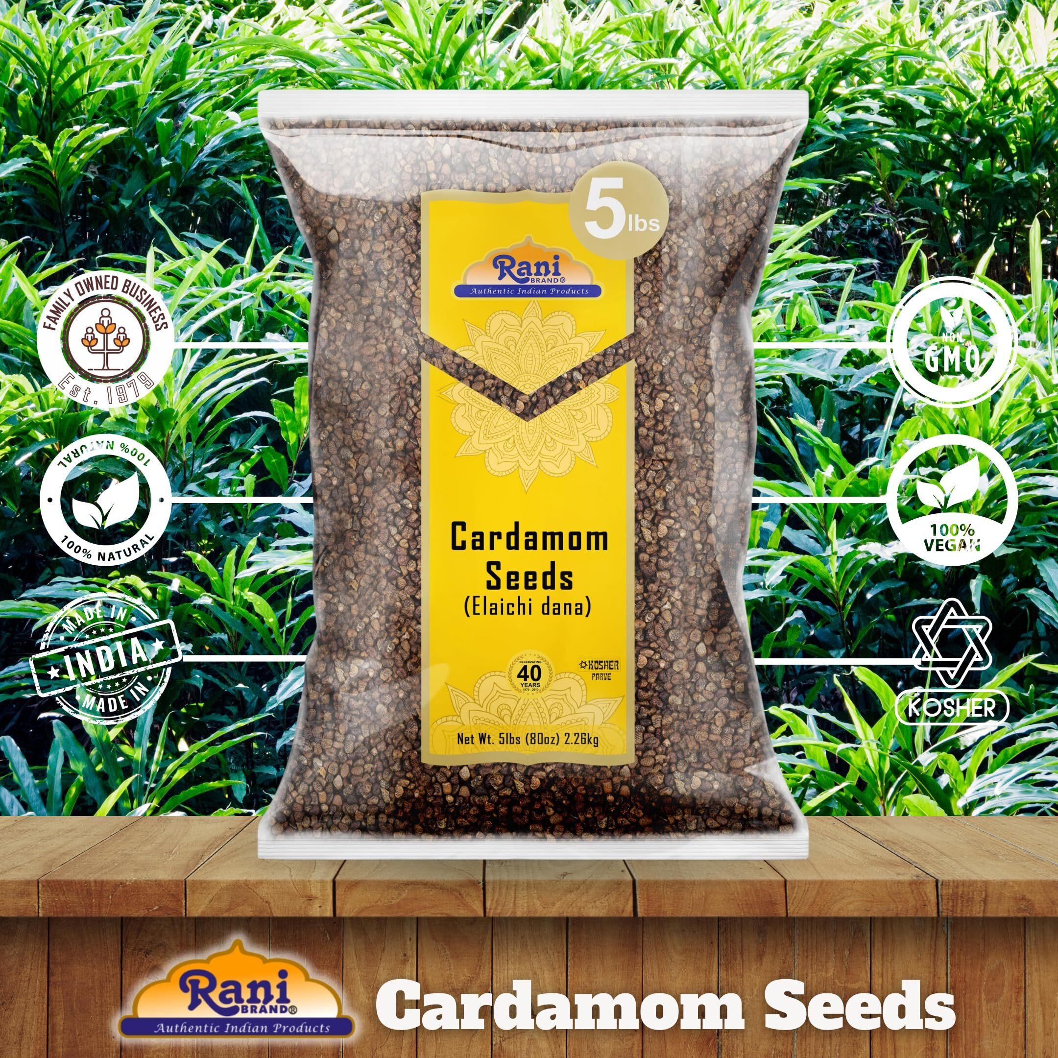 Rani Cardamom (Elachi) Decorticated Seeds Indian Spice 80oz (5lbs) 2.27kg Bulk ~ All Natural, Vegan, Gluten Friendly, NON-GMO, Kosher, Indian Origin