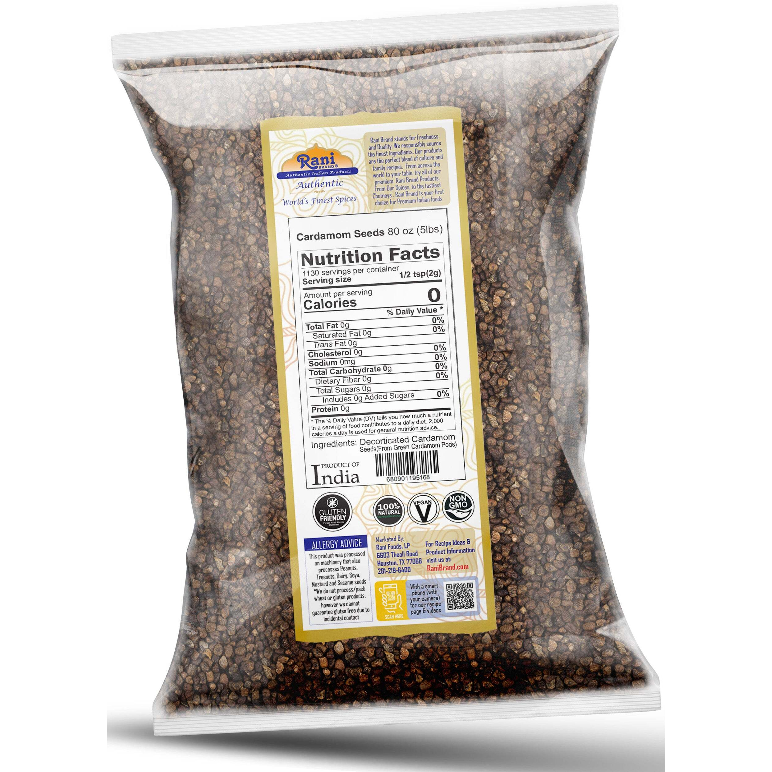 Rani Cardamom (Elachi) Decorticated Seeds Indian Spice 80oz (5lbs) 2.27kg Bulk ~ All Natural, Vegan, Gluten Friendly, NON-GMO, Kosher, Indian Origin
